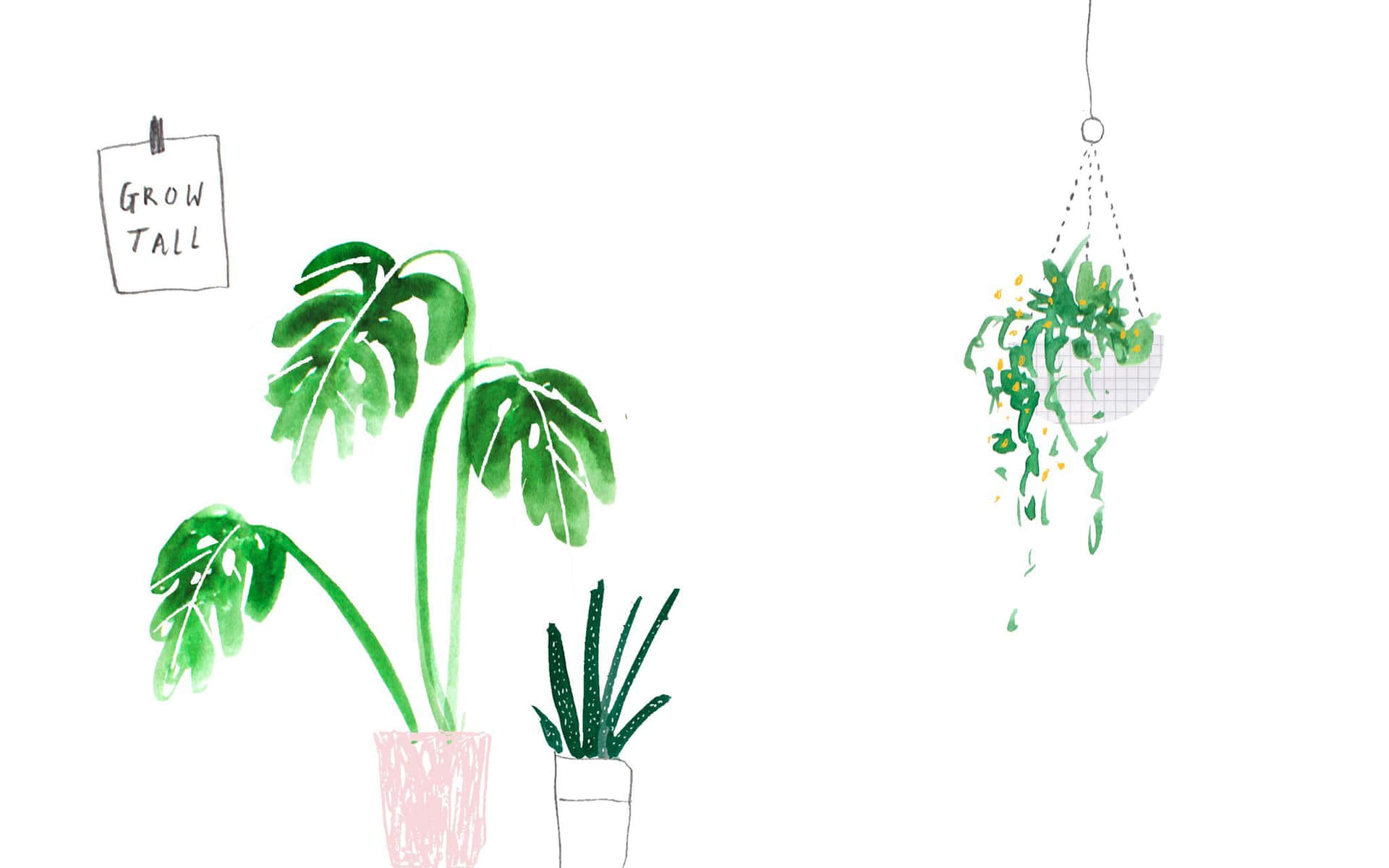 Watercolor Green Plants Nice Desktop Wallpaper