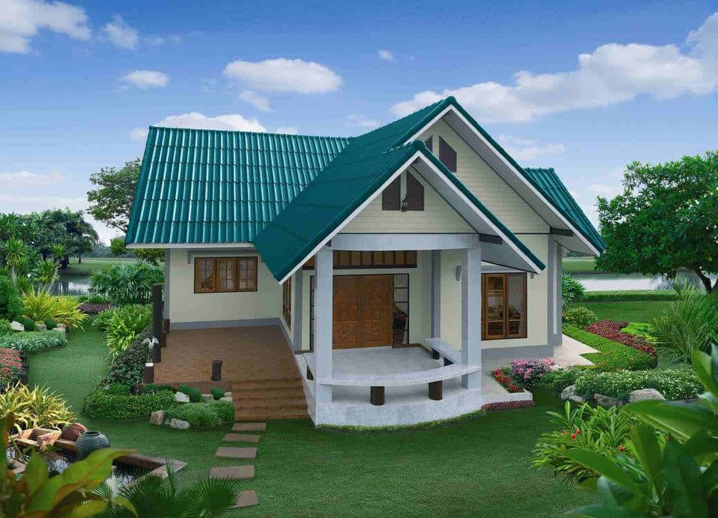 Small House Design With Green Roof And Grass