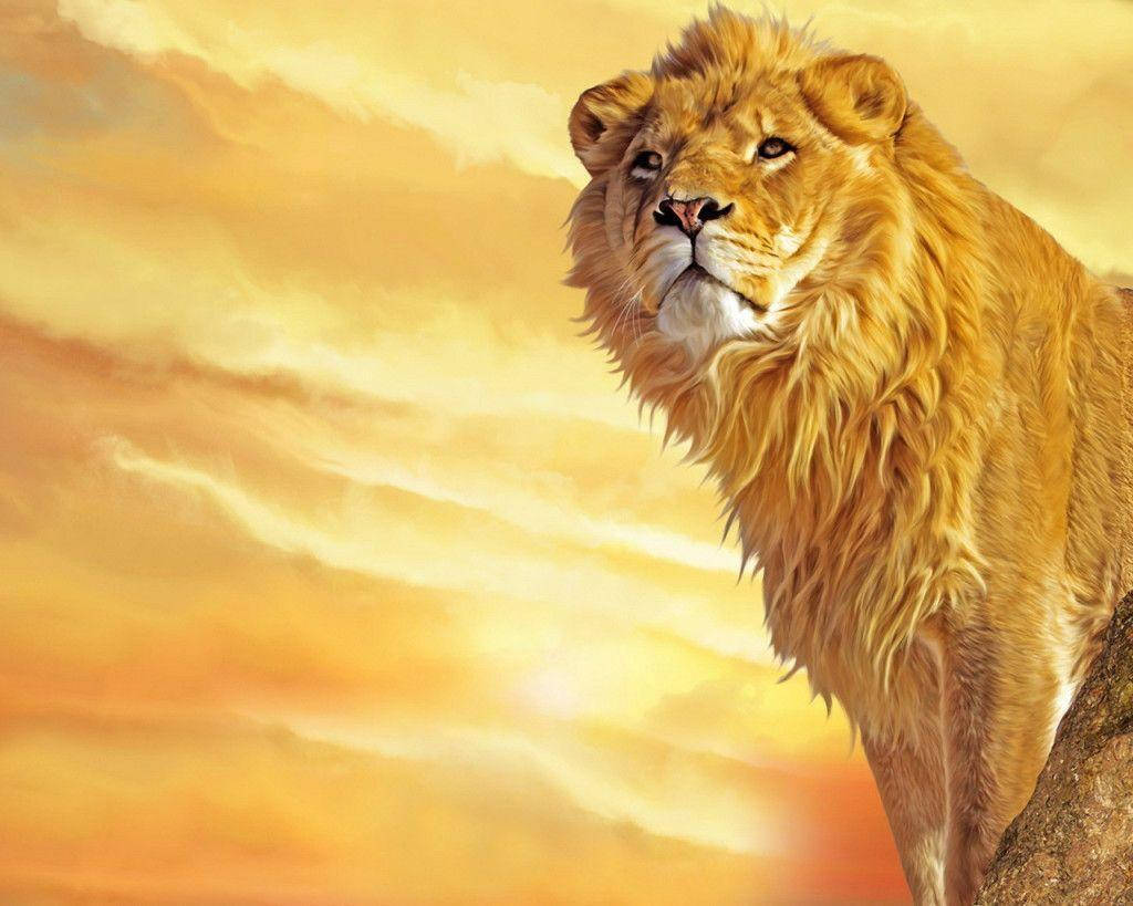 Sød løve under solnedgang Wallpaper