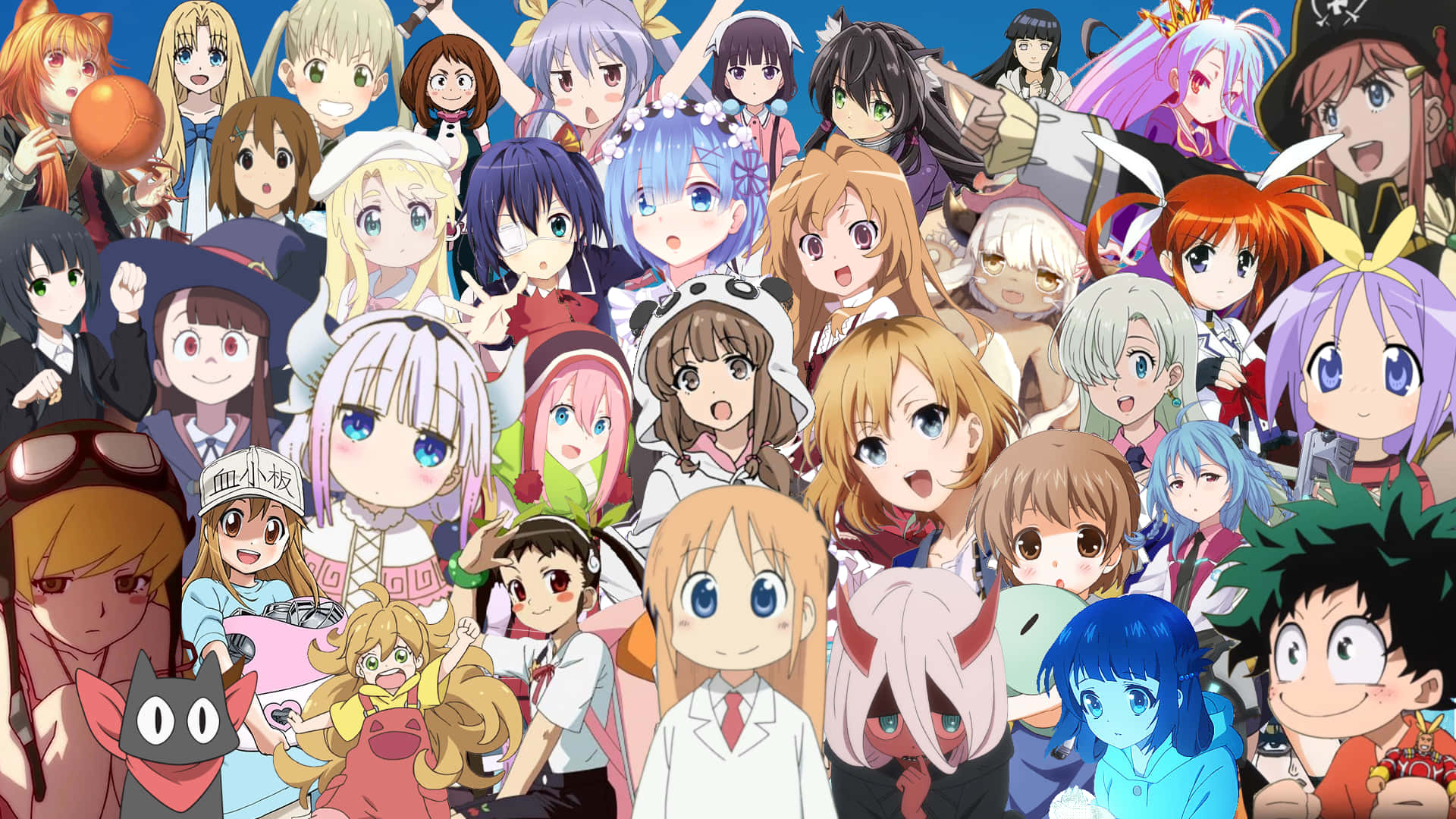 = Anime karakterer i en gruppe af mennesker Wallpaper