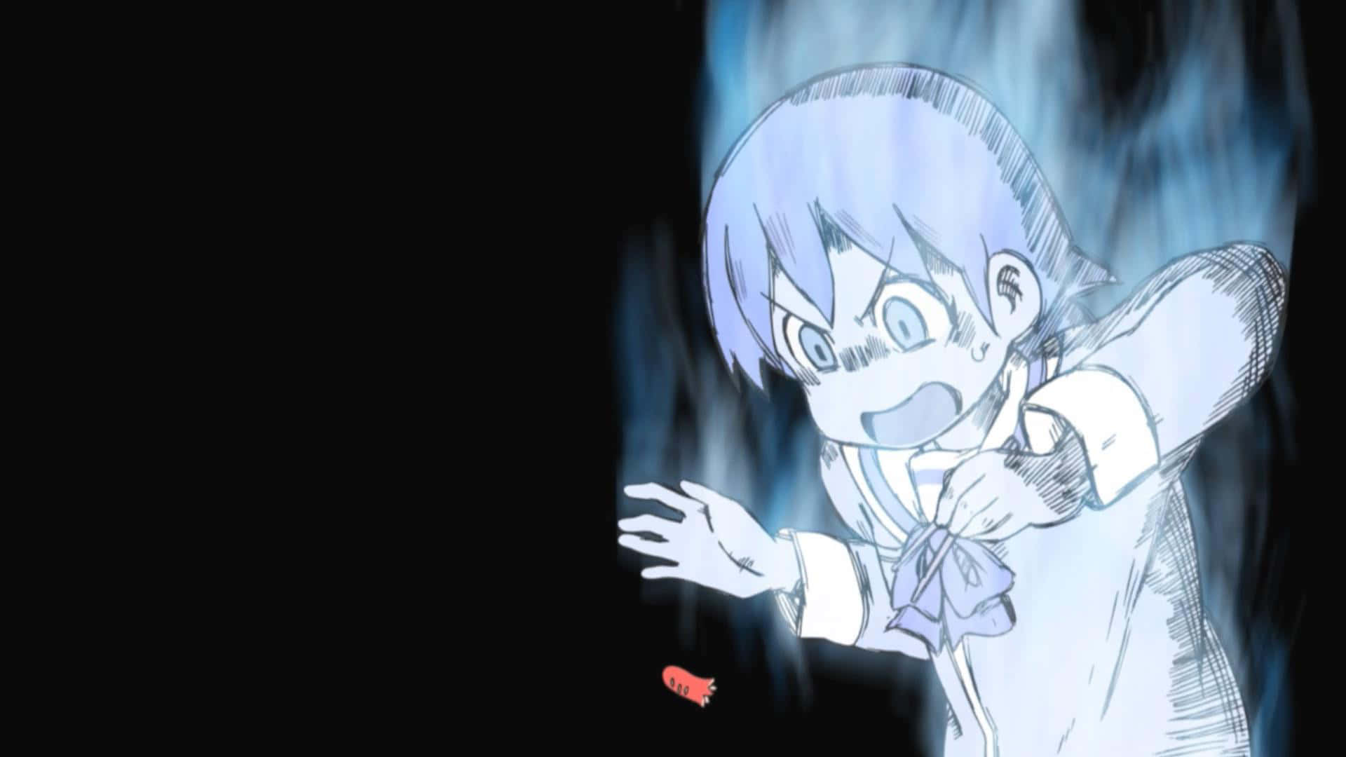 A Drawing Of A Boy With Blue Hair And Blue Flames Wallpaper