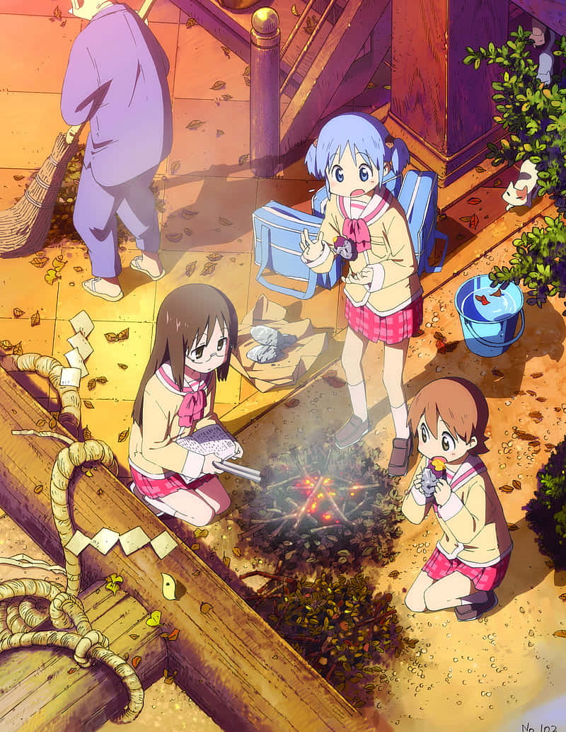 A Group Of Girls Are Sitting Around A Campfire Wallpaper