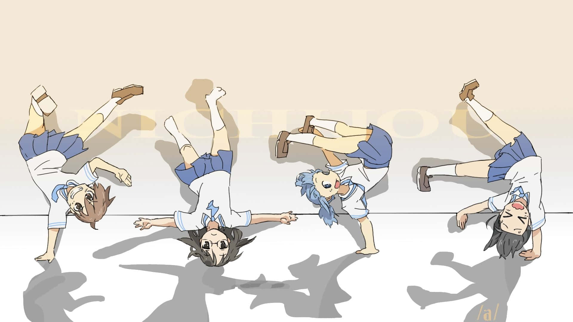 A Group Of Girls Doing Flips In The Air Wallpaper