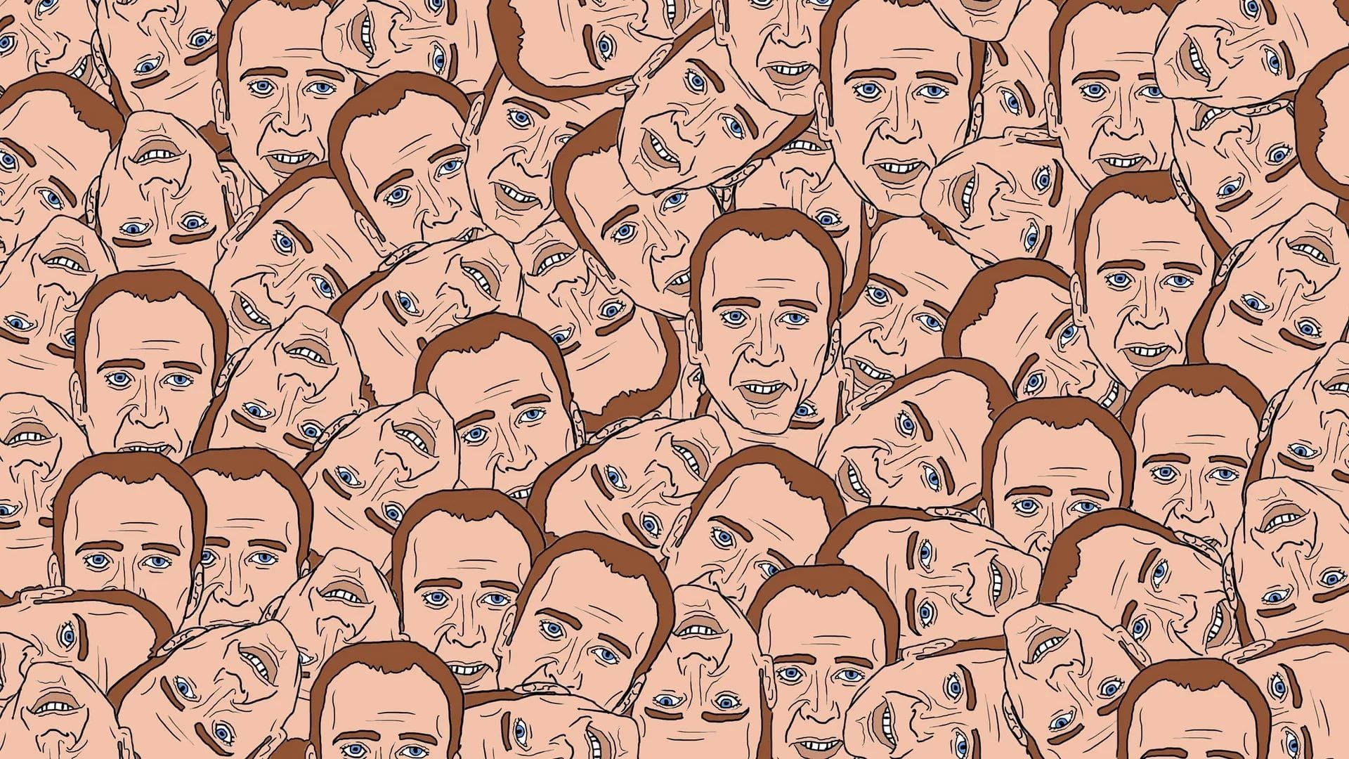 Nicholas Cage cartoon faces filling up a whole background, funny expression meme.