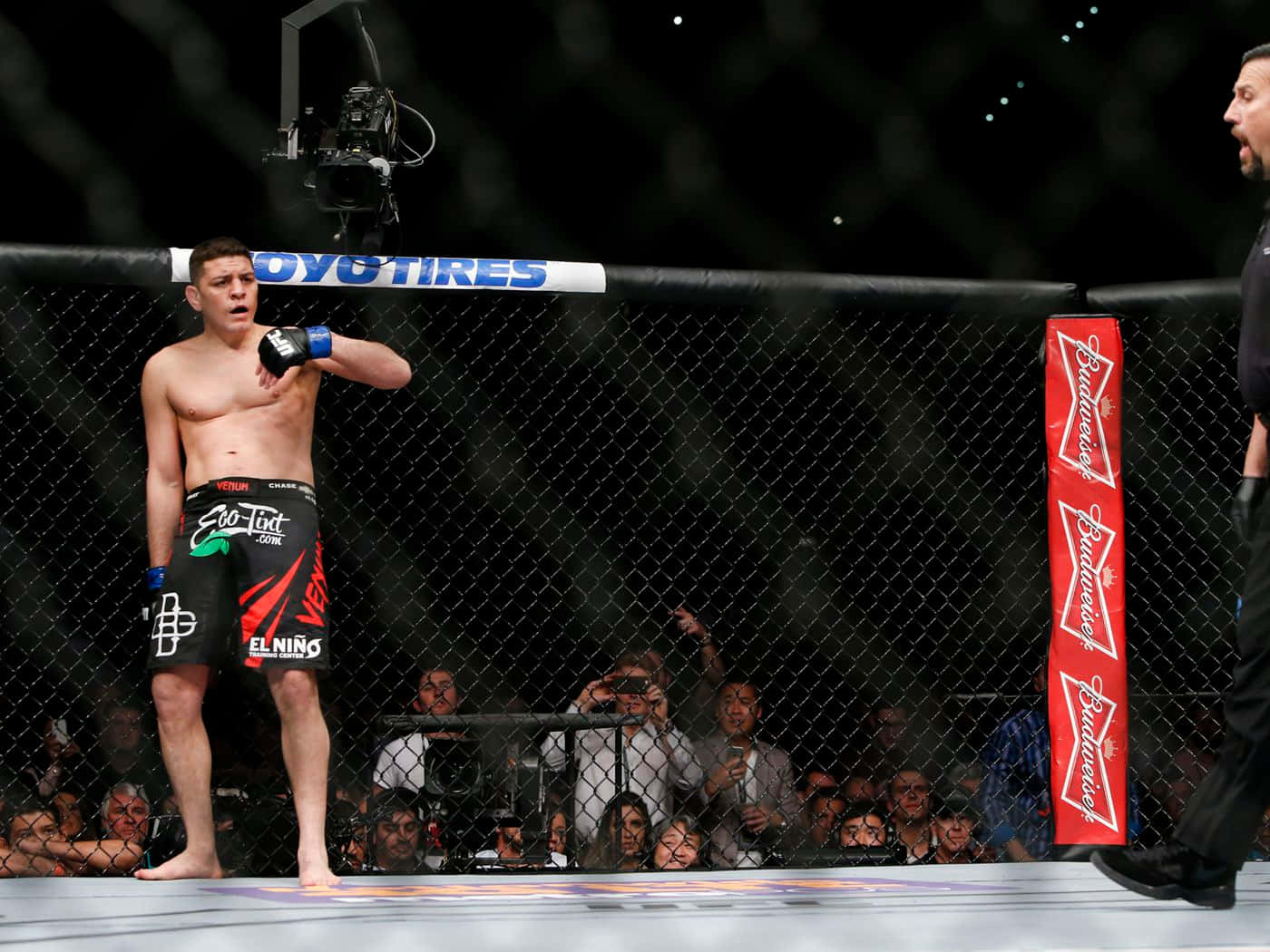 Nick Diaz On The Platform Within The Cage Wallpaper