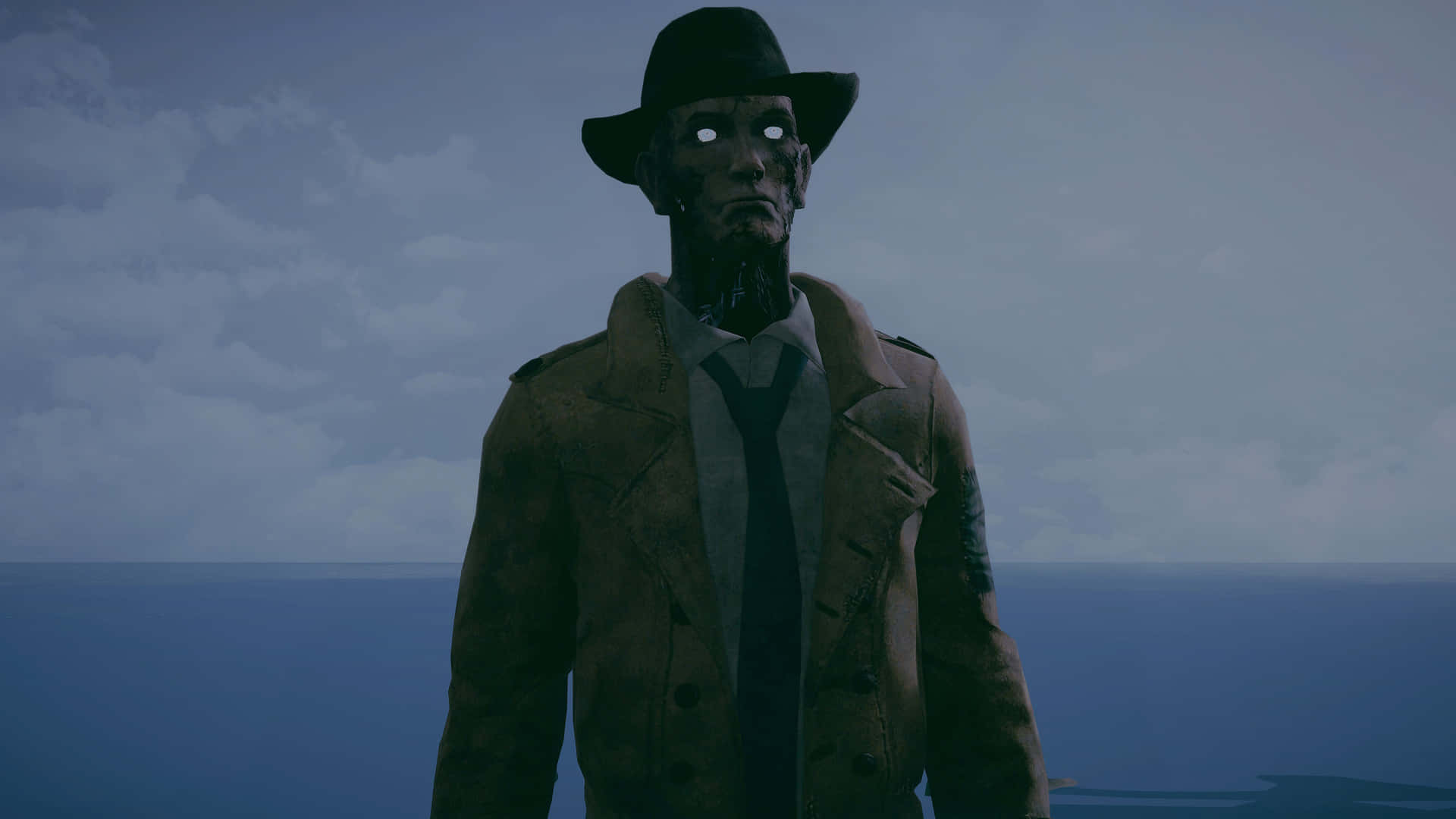 Nick Valentine, the Wastelands Detective in Action Wallpaper