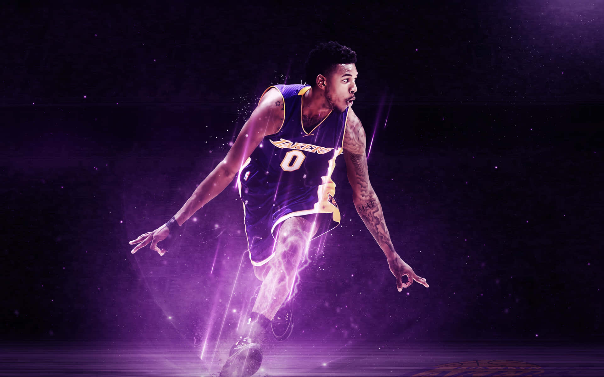 Einbasketballspieler Rennt Vor Einem Violetten Hintergrund. Wallpaper