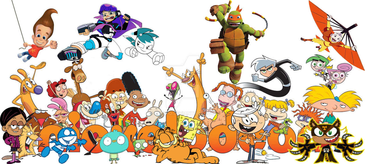 Ungrupo De Personajes De Dibujos Animados Posando Para Una Foto Fondo de pantalla