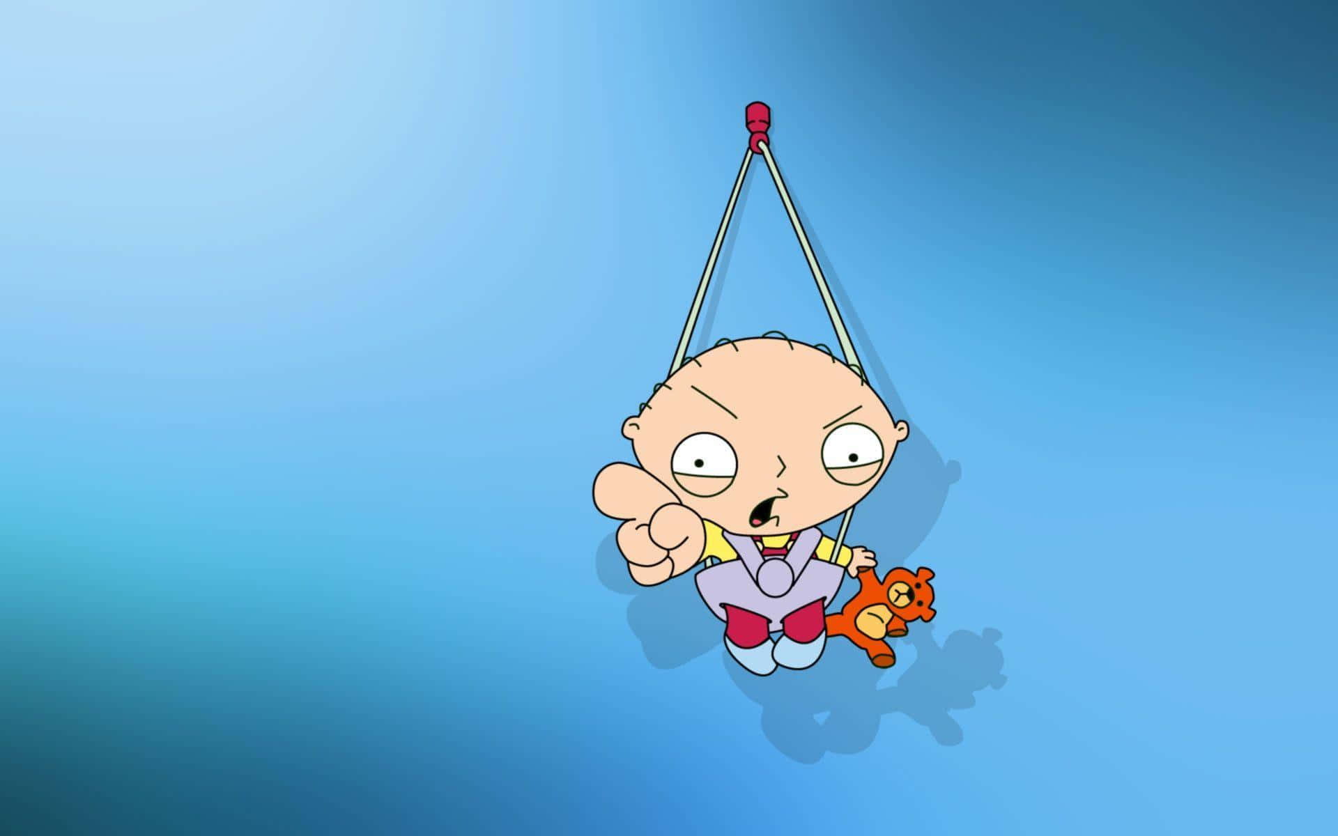 A Cartoon Character Hanging From A String Wallpaper
