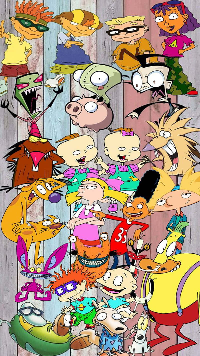 Se de bedste af Nickelodeon's klassikere – sat mod en retro baggrund. Wallpaper