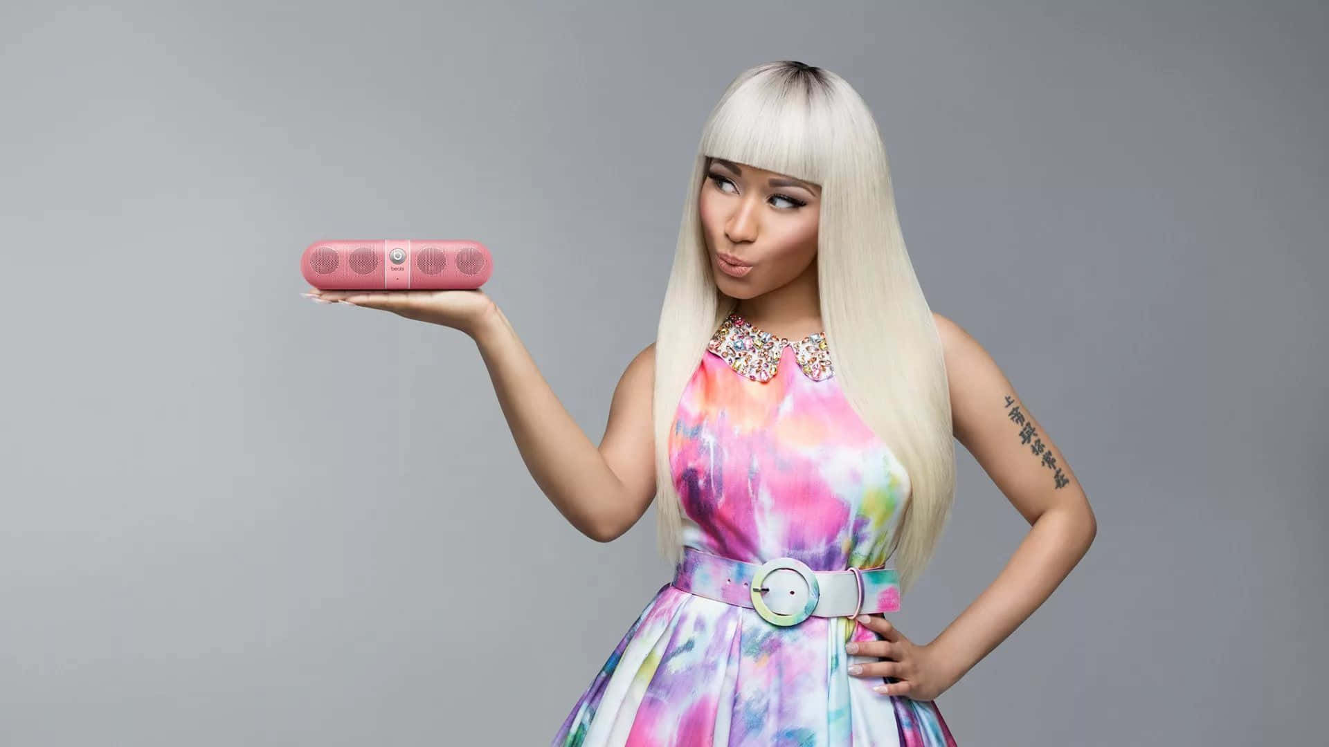 Nicki Minaj posing confidently in a colorful outfit