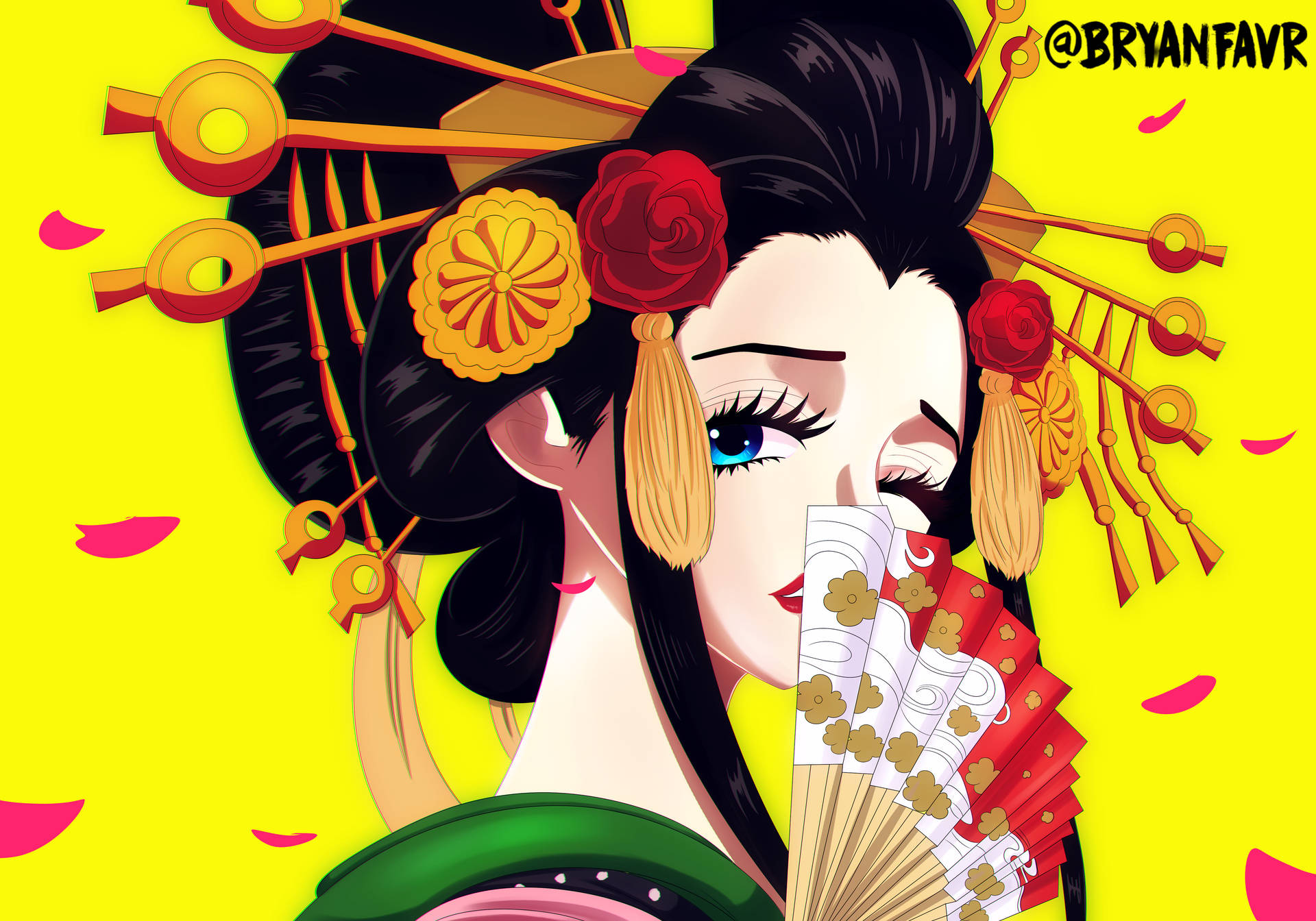 Nicorobin Från One Piece I Wano-stil, I 4k-upplösning Och Med Ett Geisha-fanart-tema. Wallpaper