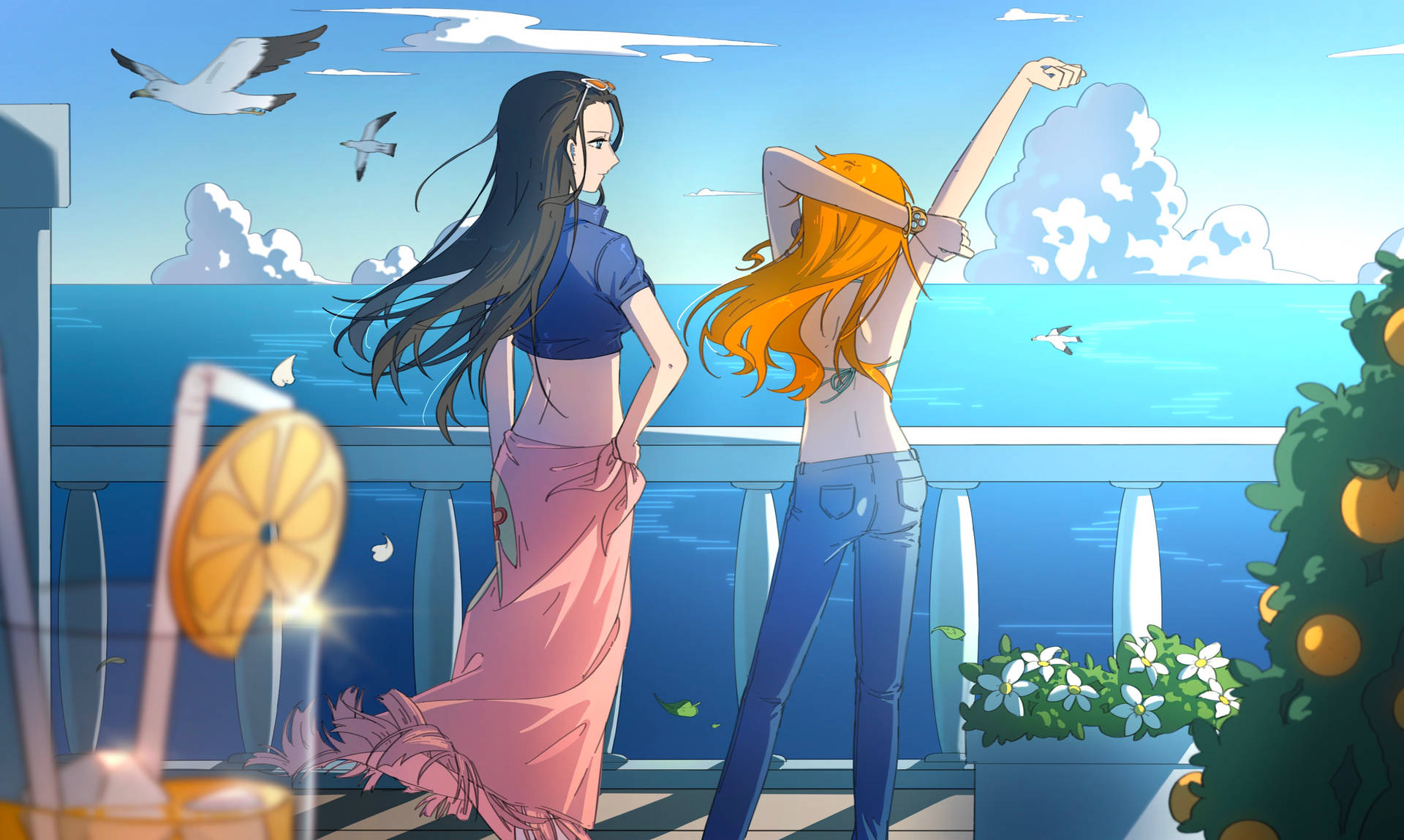 Nico Robin One Piece With Nami By The Sea Wallpaper