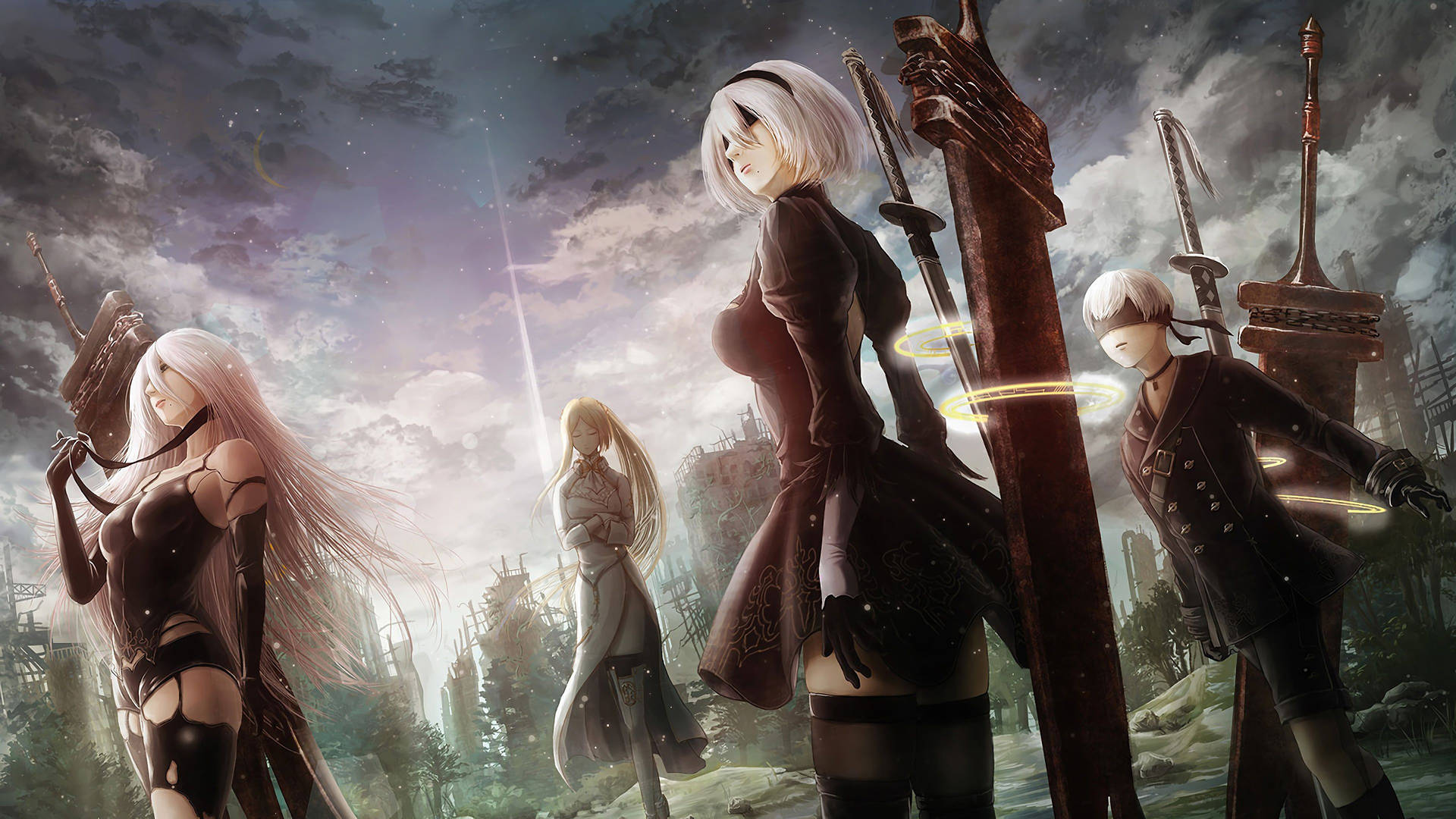 Nier Automata protagonists: 2B, 9S and the Commander Wallpaper