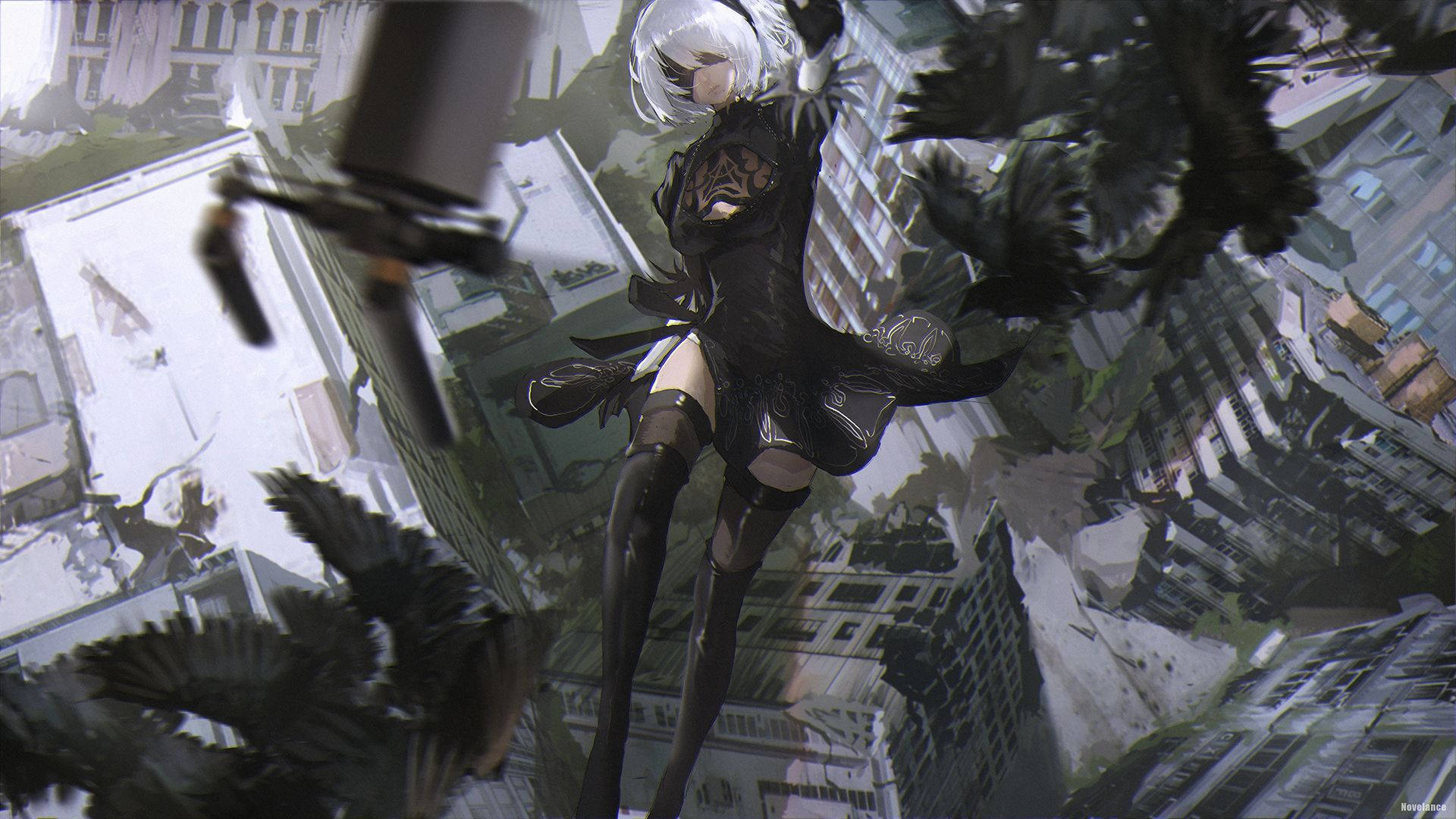 2B from Nier Automata takes a brave and daring leap Wallpaper