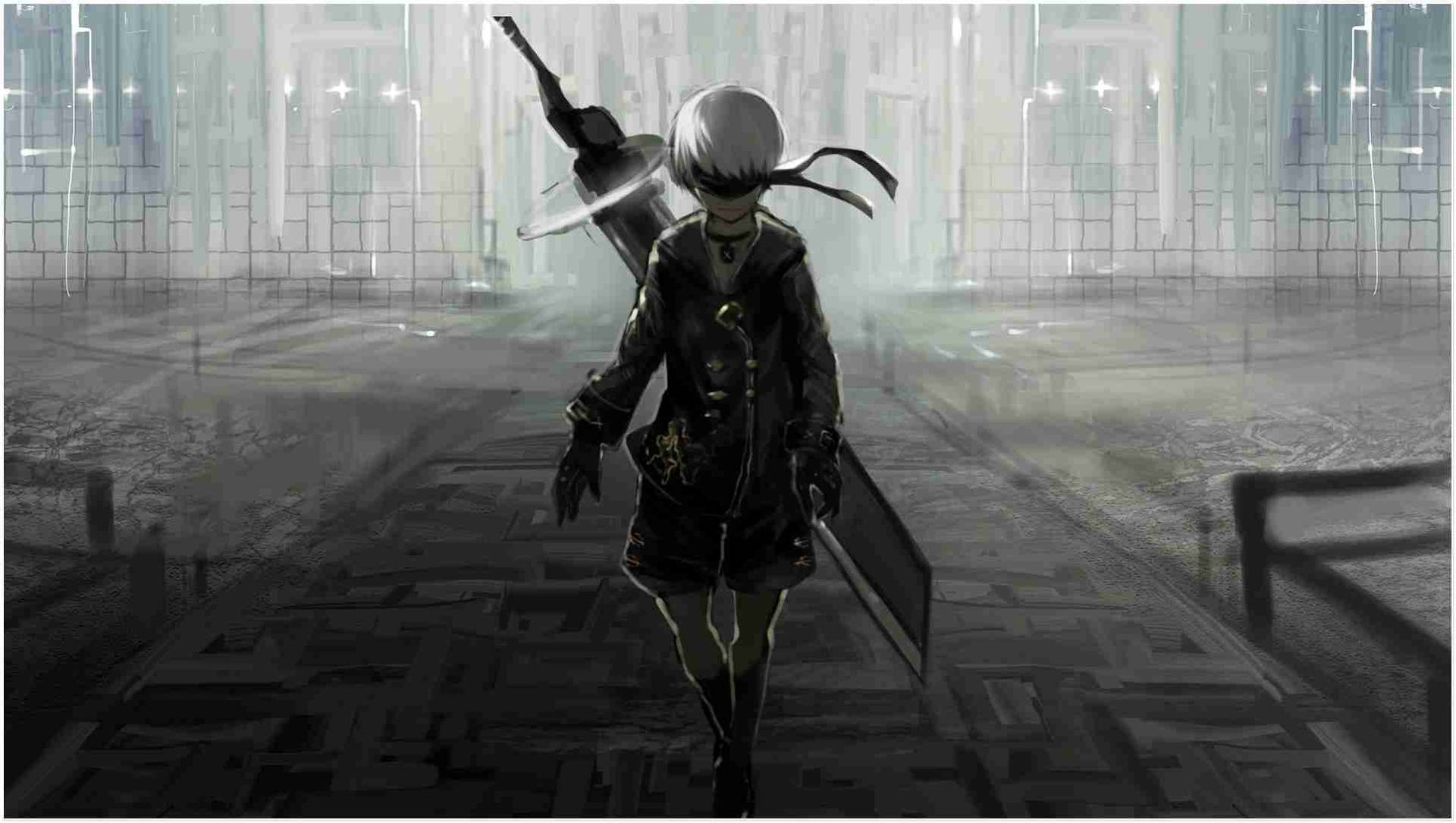 Play as 9S in NieR Automata and explore a post-apocalyptic world Wallpaper