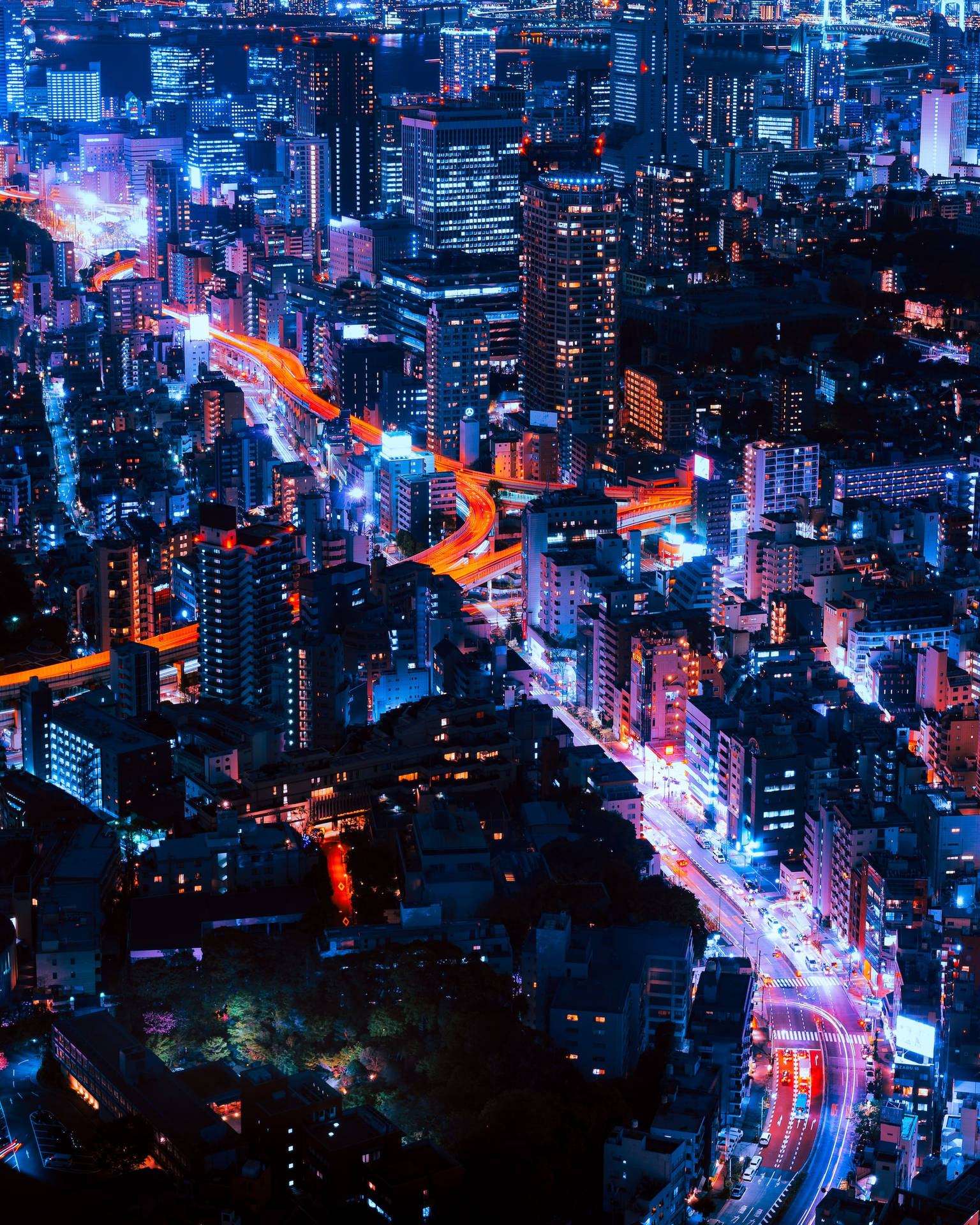 Night Aesthetic City Lights Aerial Photograph Wallpaper