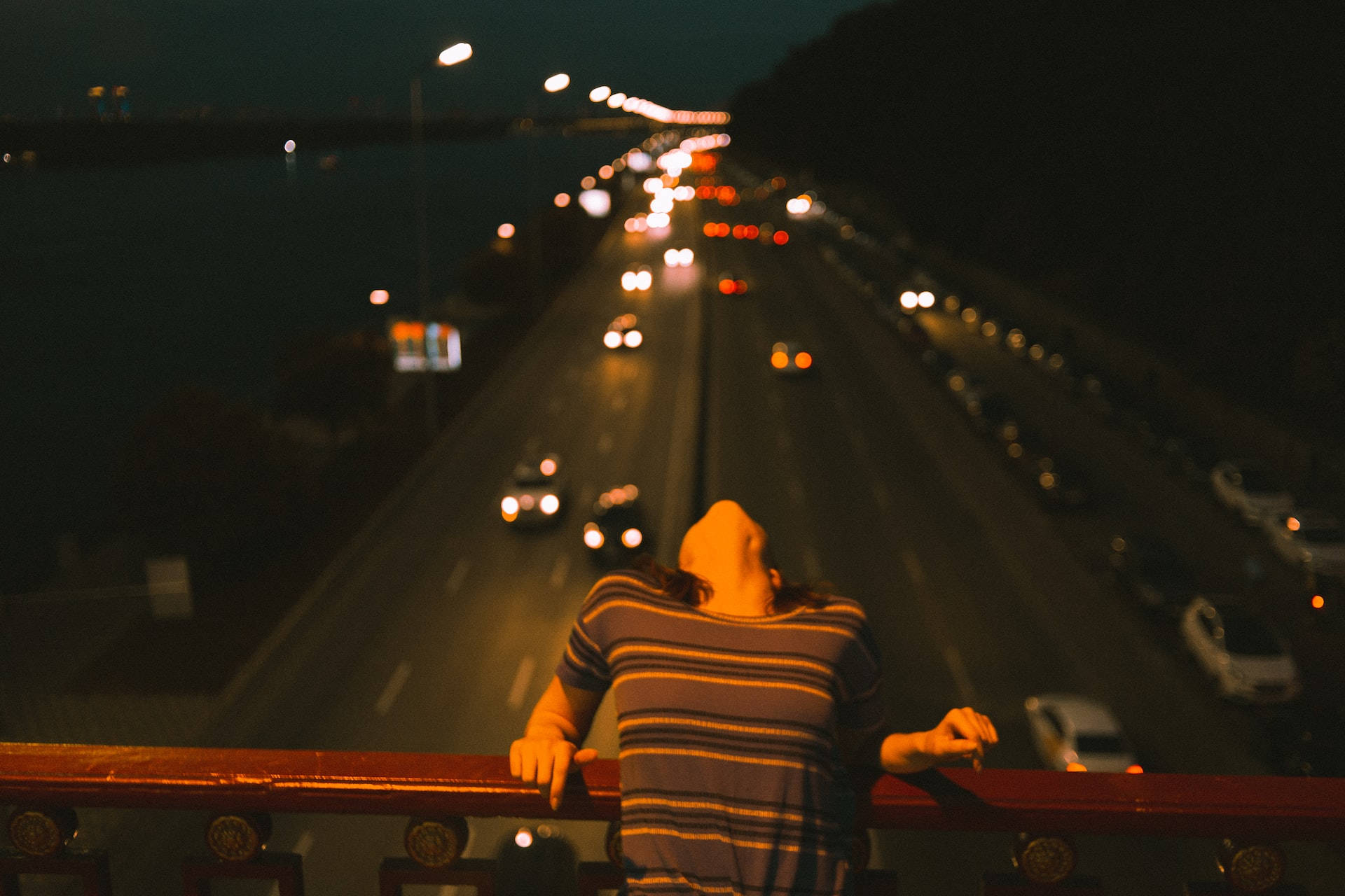 Night Aesthetic Woman Against Highway Background