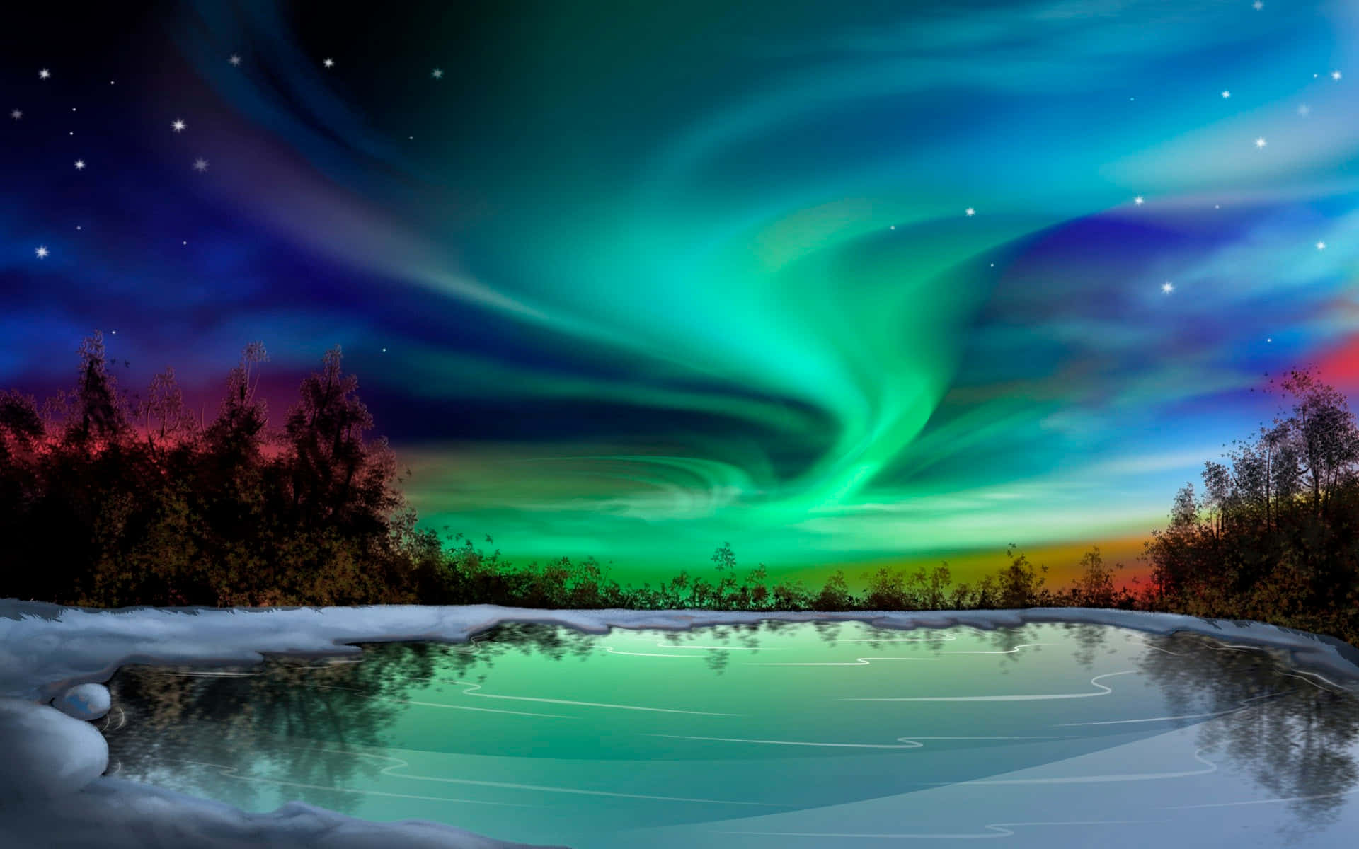 Northern Lights At Night Background