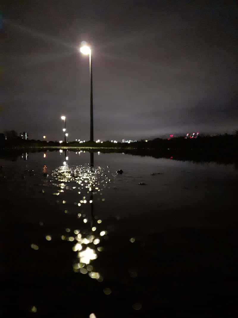 A Street Light Is In The Water
