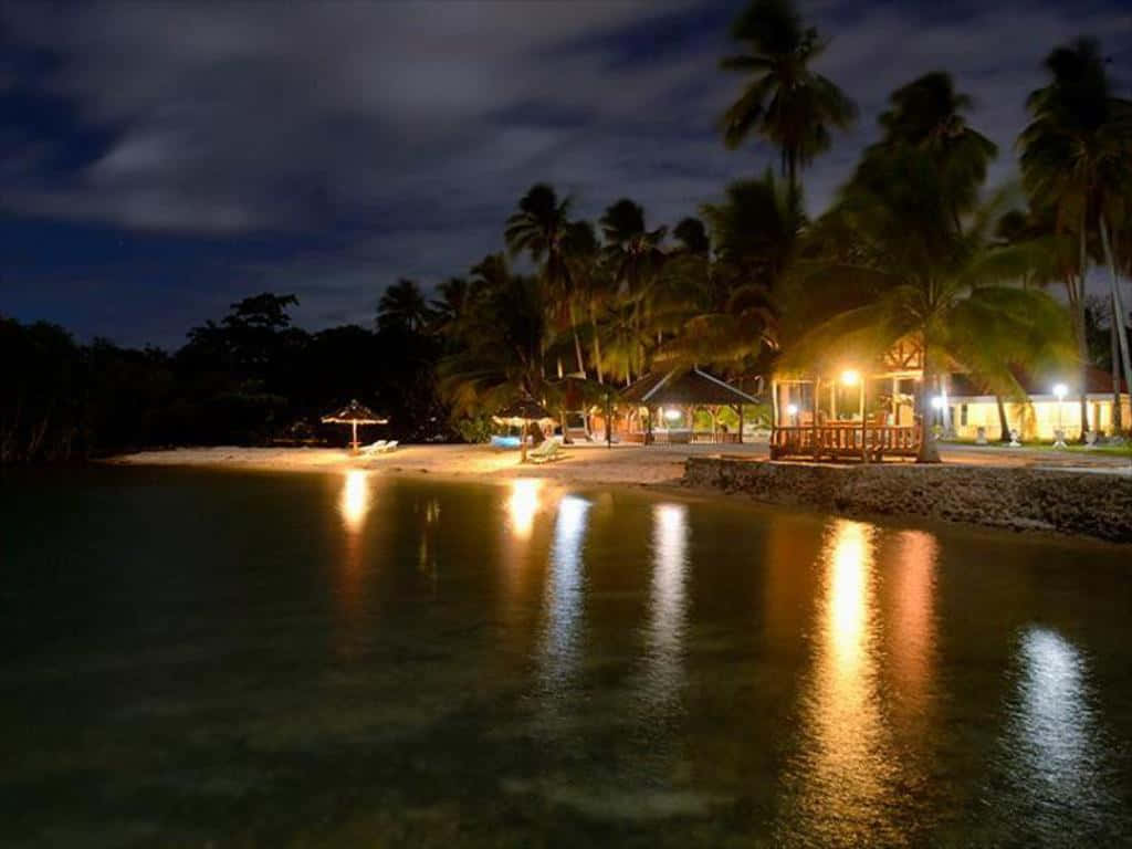 Night Beach Cottage With Lights Picture