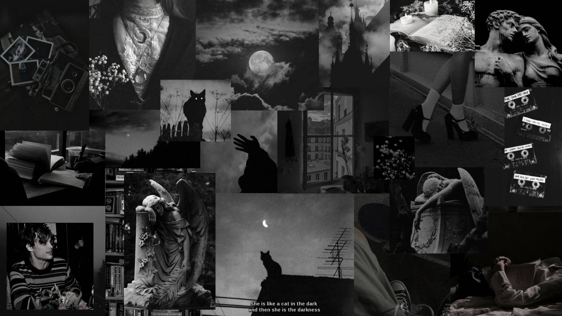 Download Night Black Aesthetic Collage Tumblr And Laptop Wallpaper |  