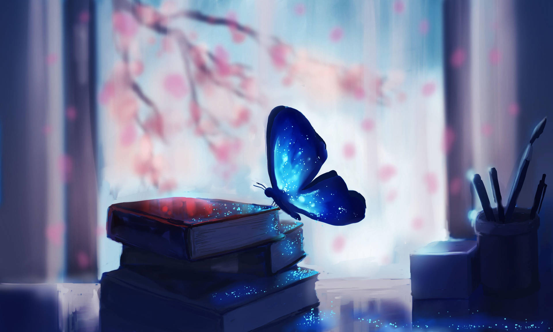 Night Butterfly On Books Wallpaper