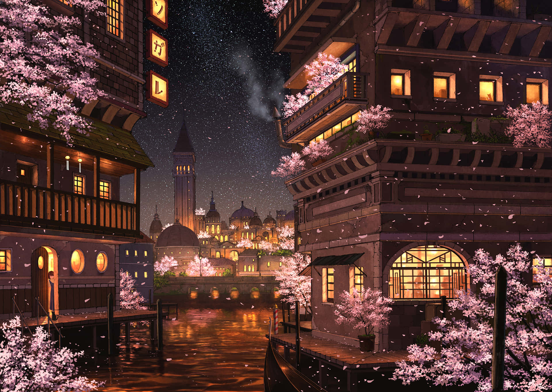 Moonlight's Magical Glow of the Everlasting Cherry Blossom Wallpaper