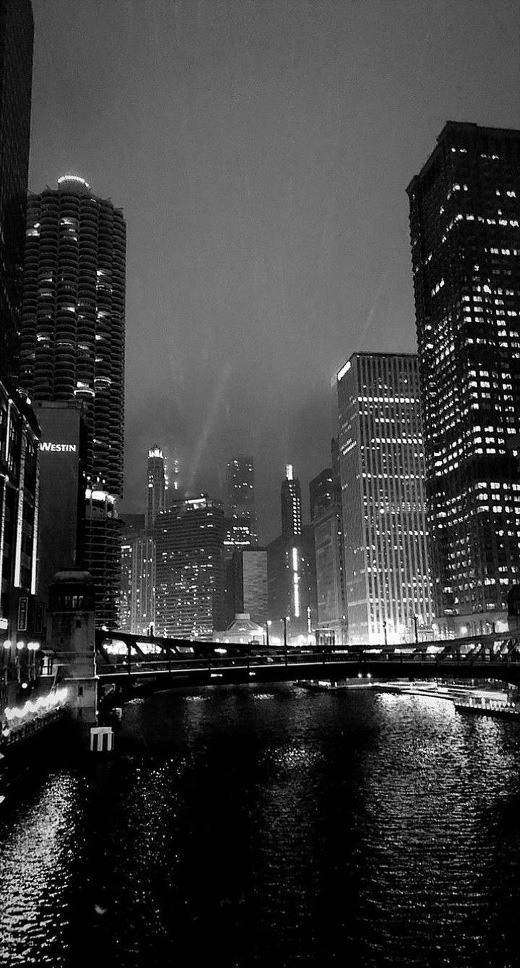Byen Chicago floden om natten Wallpaper