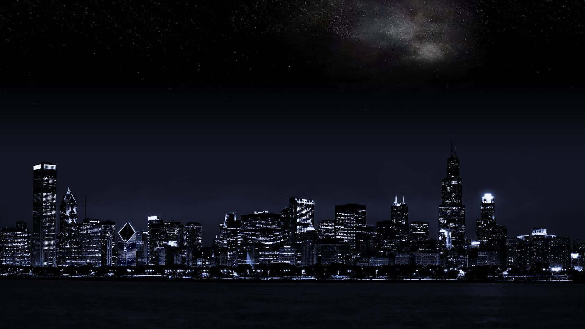 "The breathtaking sight of the twinkling night city skyline."