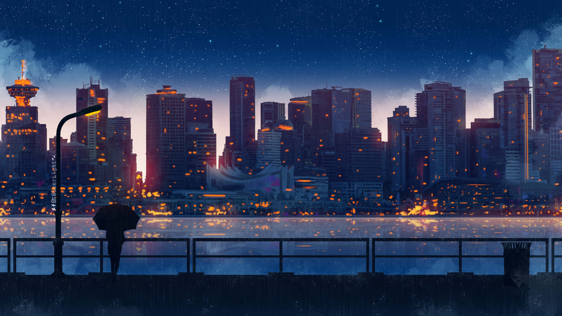 Witness the breathtaking city skyline of Night City.