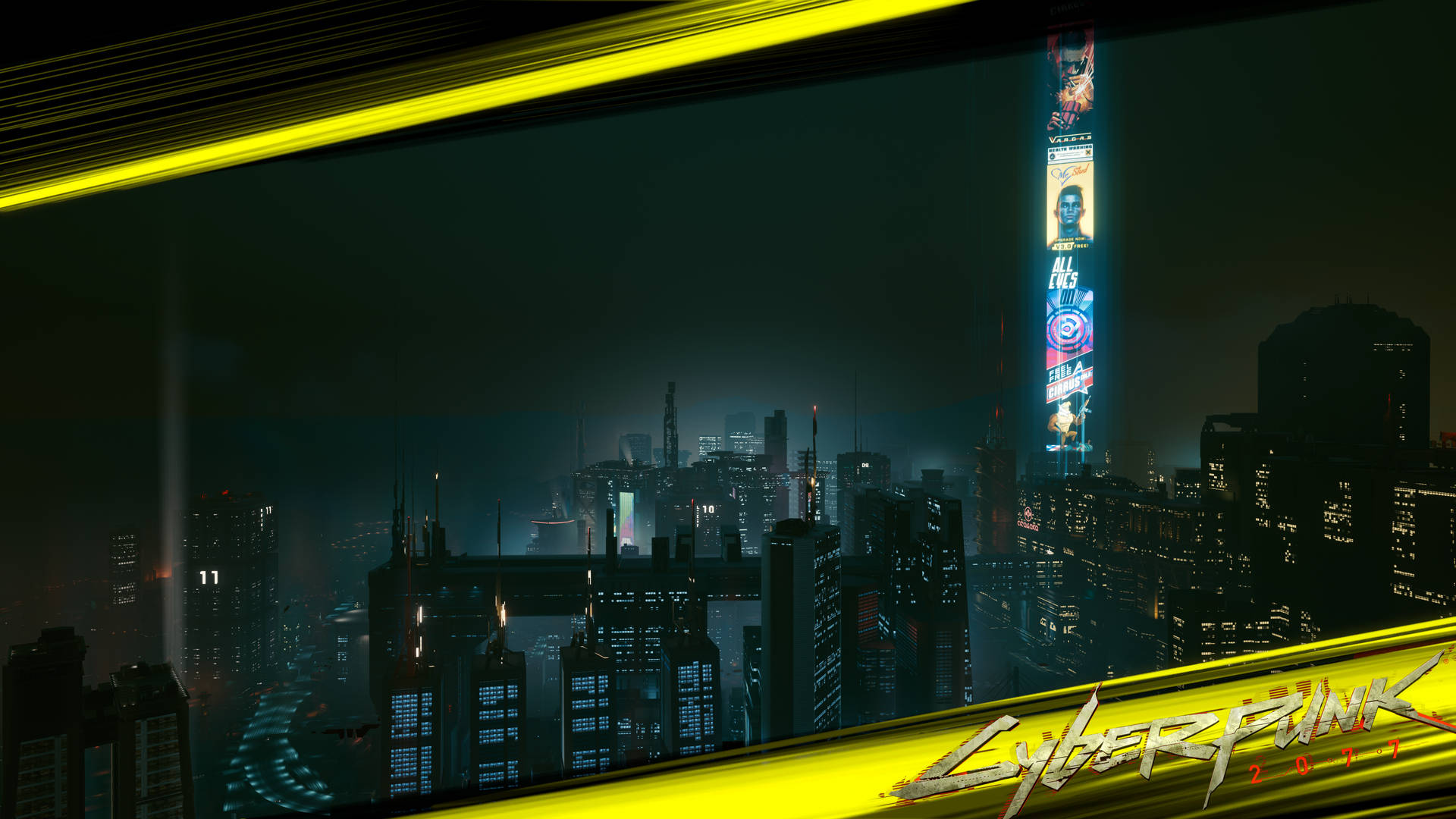 Nachtstadtwolkenkratzer Cyberpunk Desktop Wallpaper
