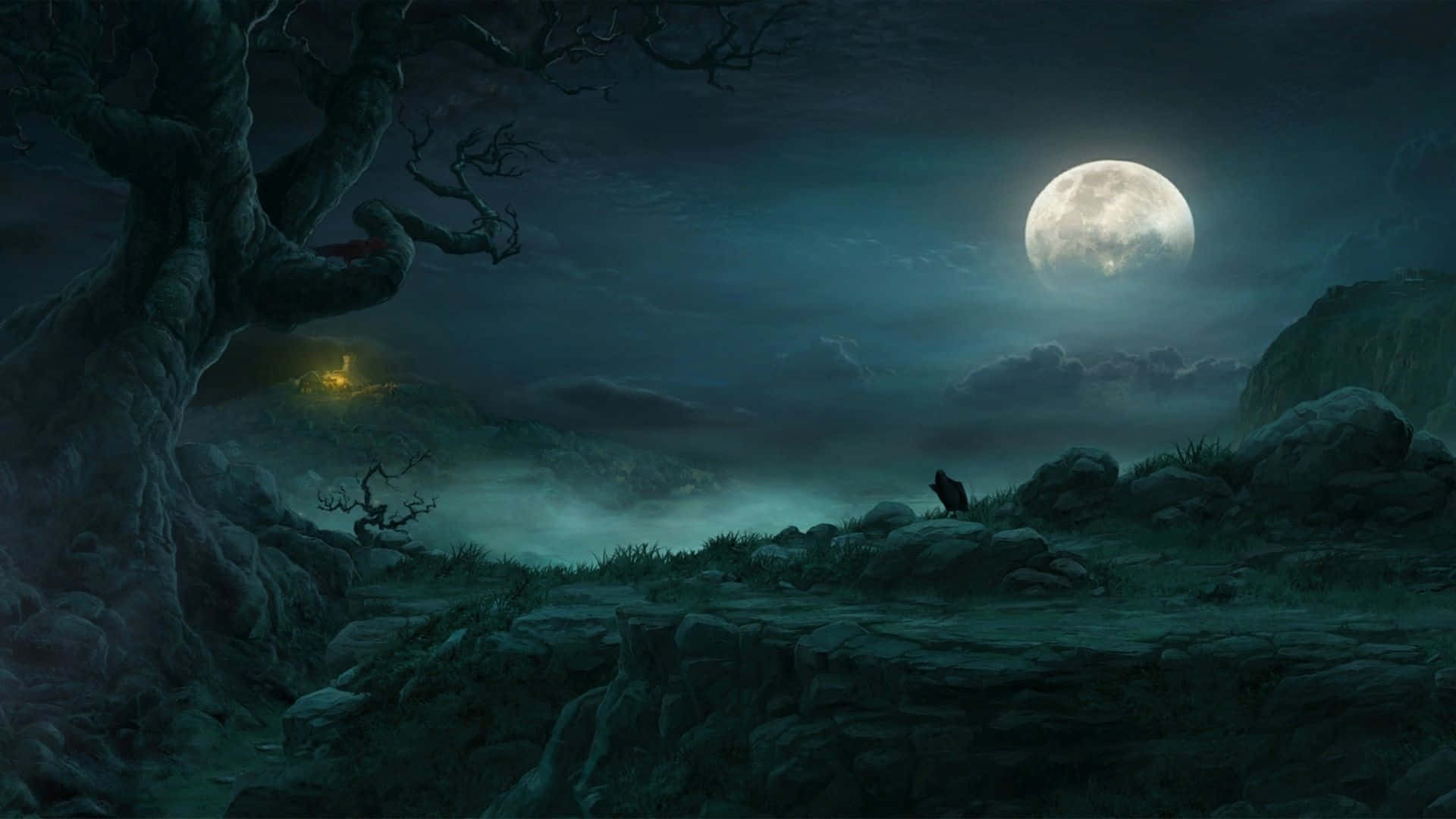 "A Glowing Path Through The Mystic Night Forest" Wallpaper