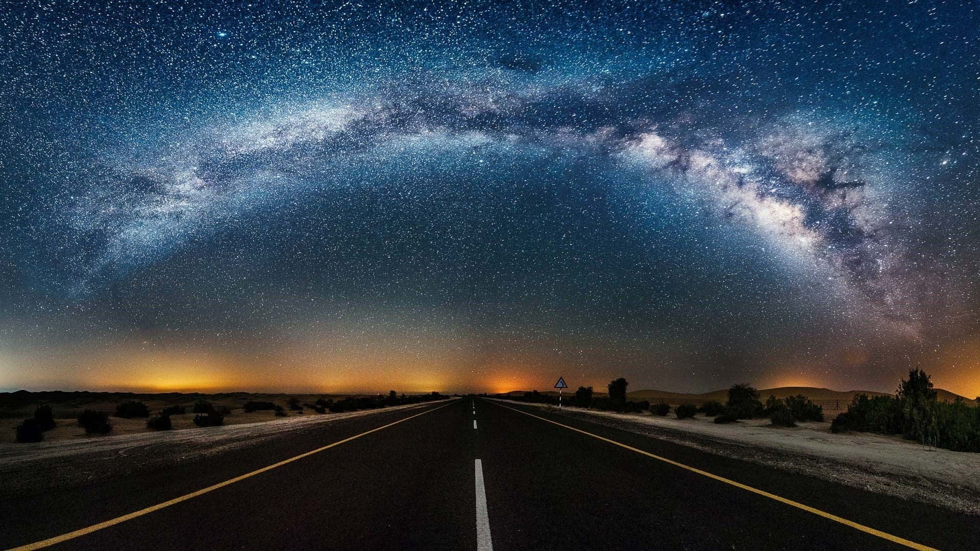 Milky Way And Road Night HD Desktop Wallpaper