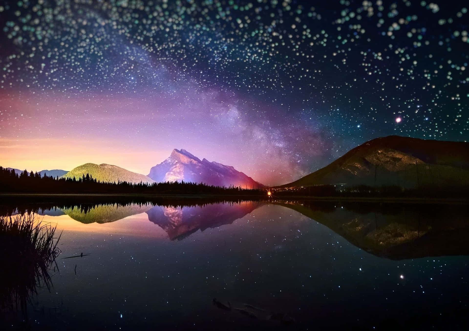 Scenic Lake And Mountains Night HD Desktop Wallpaper