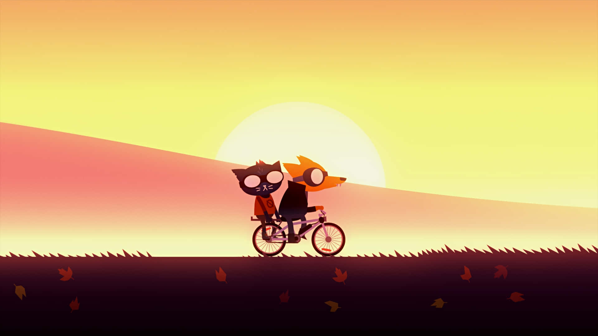 Einpaar, Das Bei Sonnenuntergang Fahrrad Fährt. Wallpaper