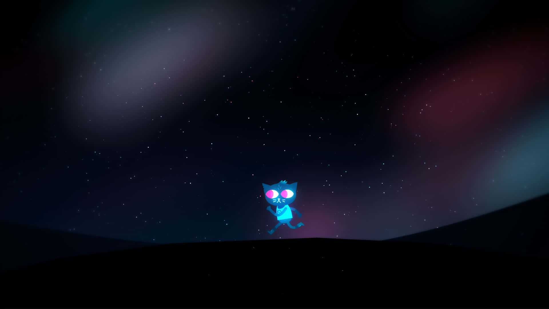 Eineblaue Katze Steht Auf Einem Hügel Mit Sternen Am Himmel. Wallpaper
