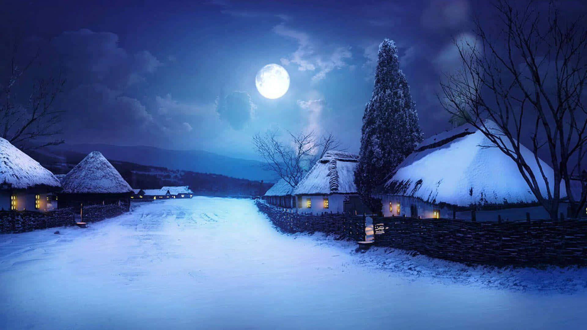 Immaginedi Un Villaggio Notturno Con La Luna