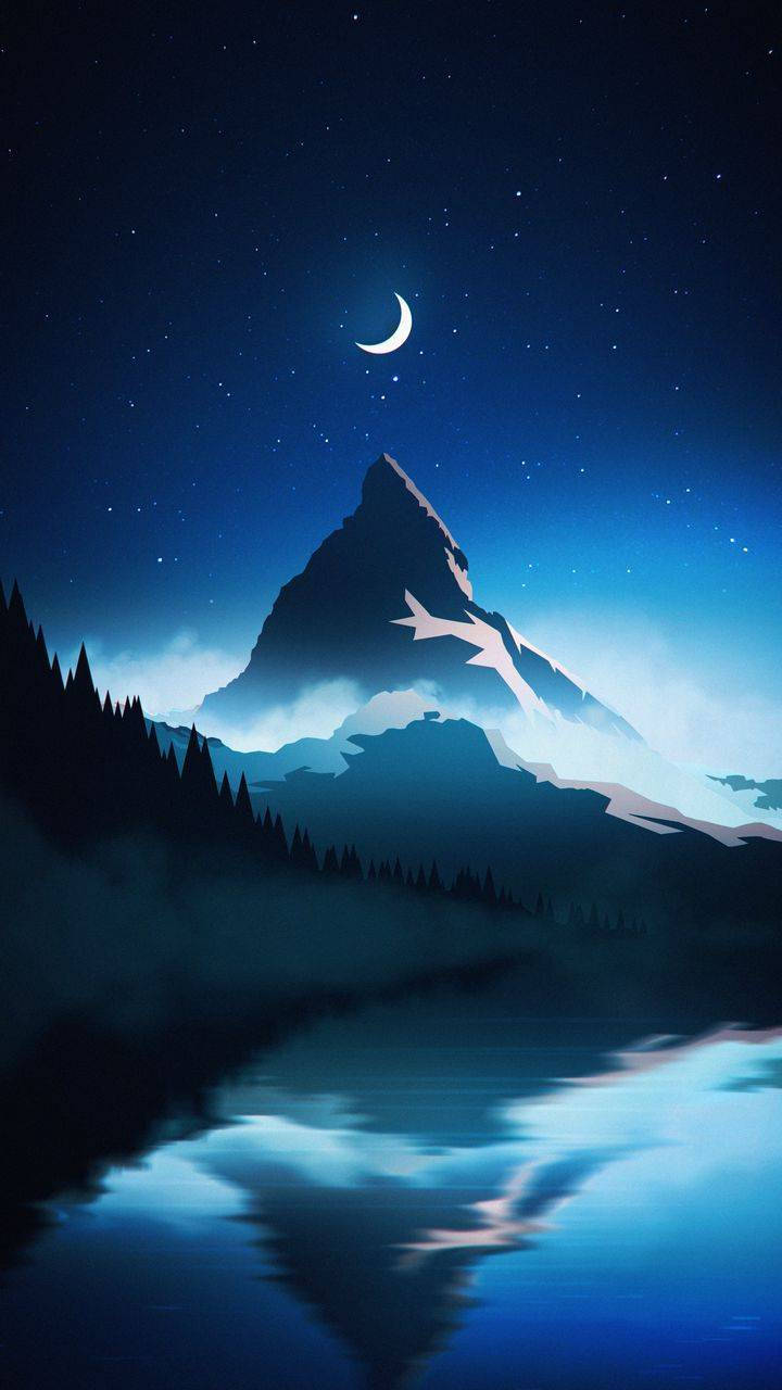 Enjoy a breathtaking view of the night sky above a peaceful mountain range. Wallpaper