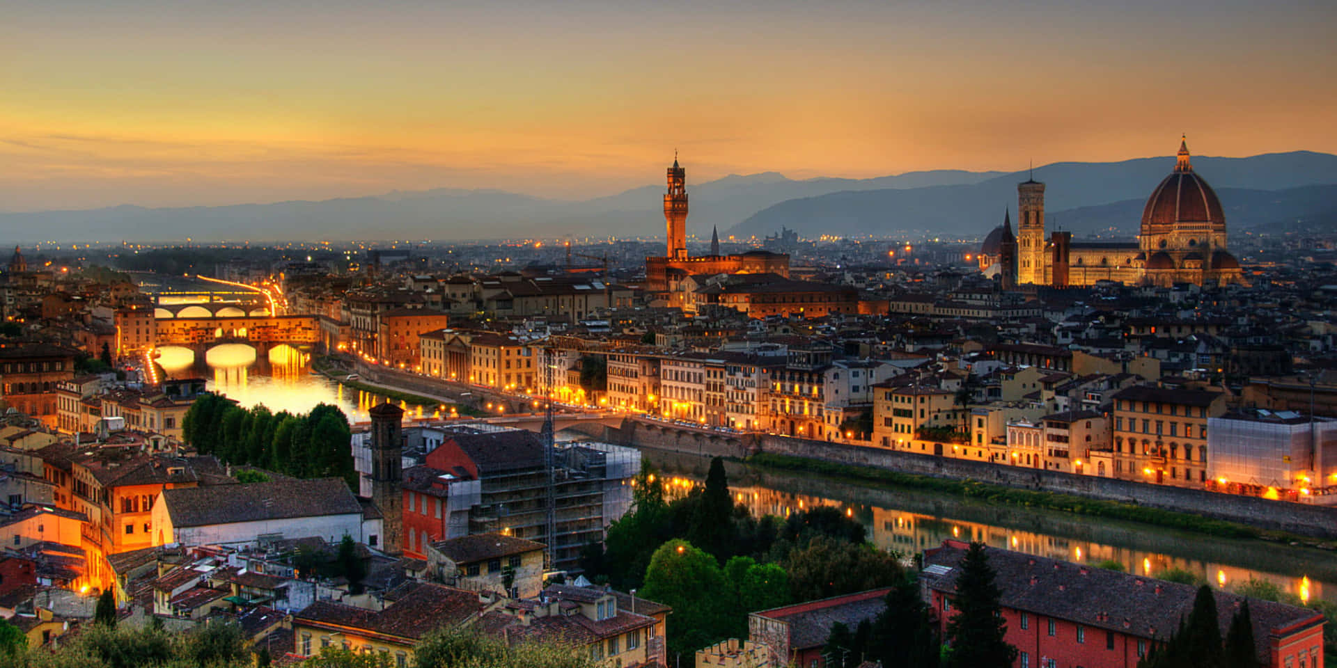 Nat Panorama Udsigt Firenze Domkirke Wallpaper