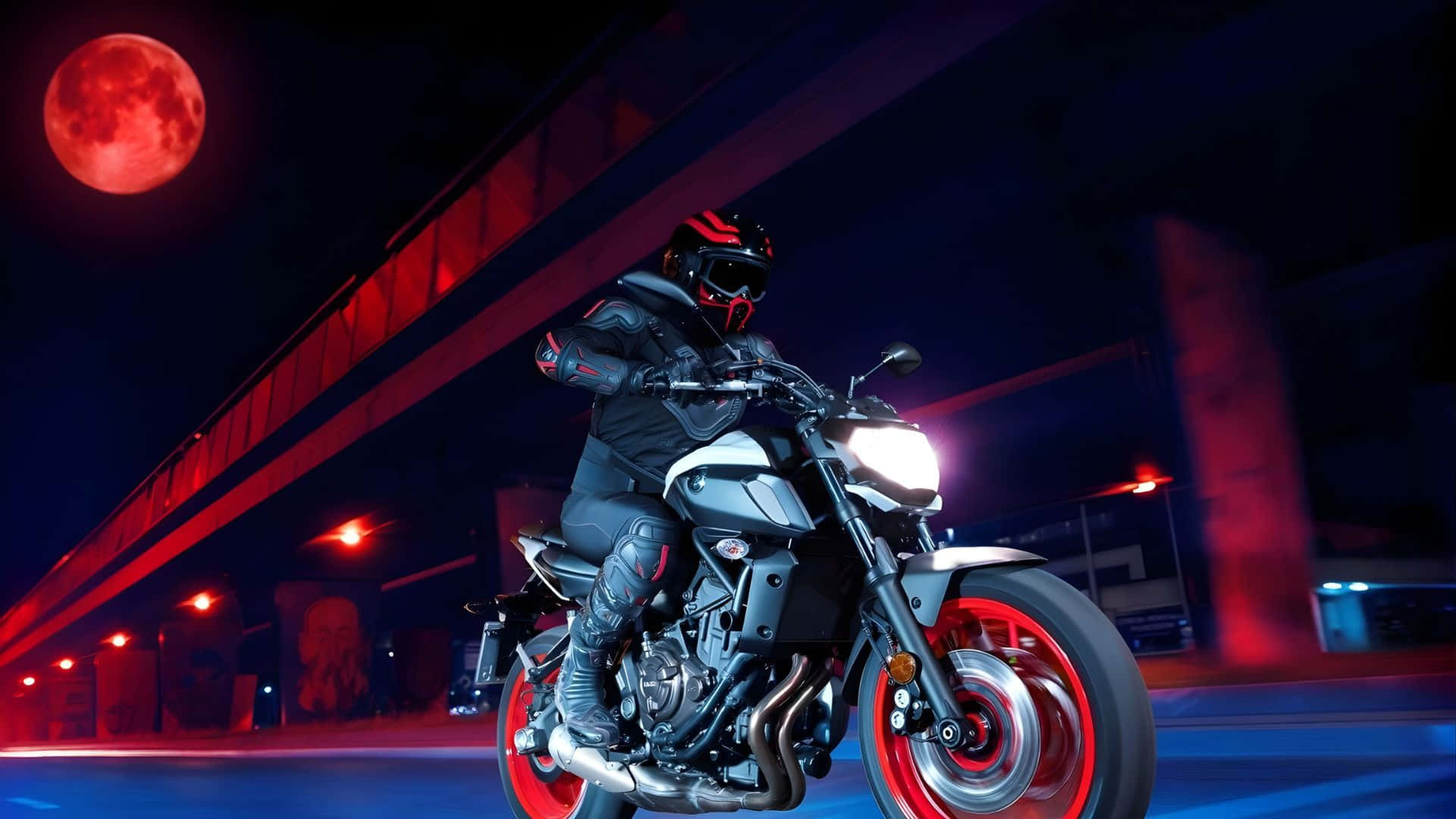 Night Rider On Red Moon Wallpaper