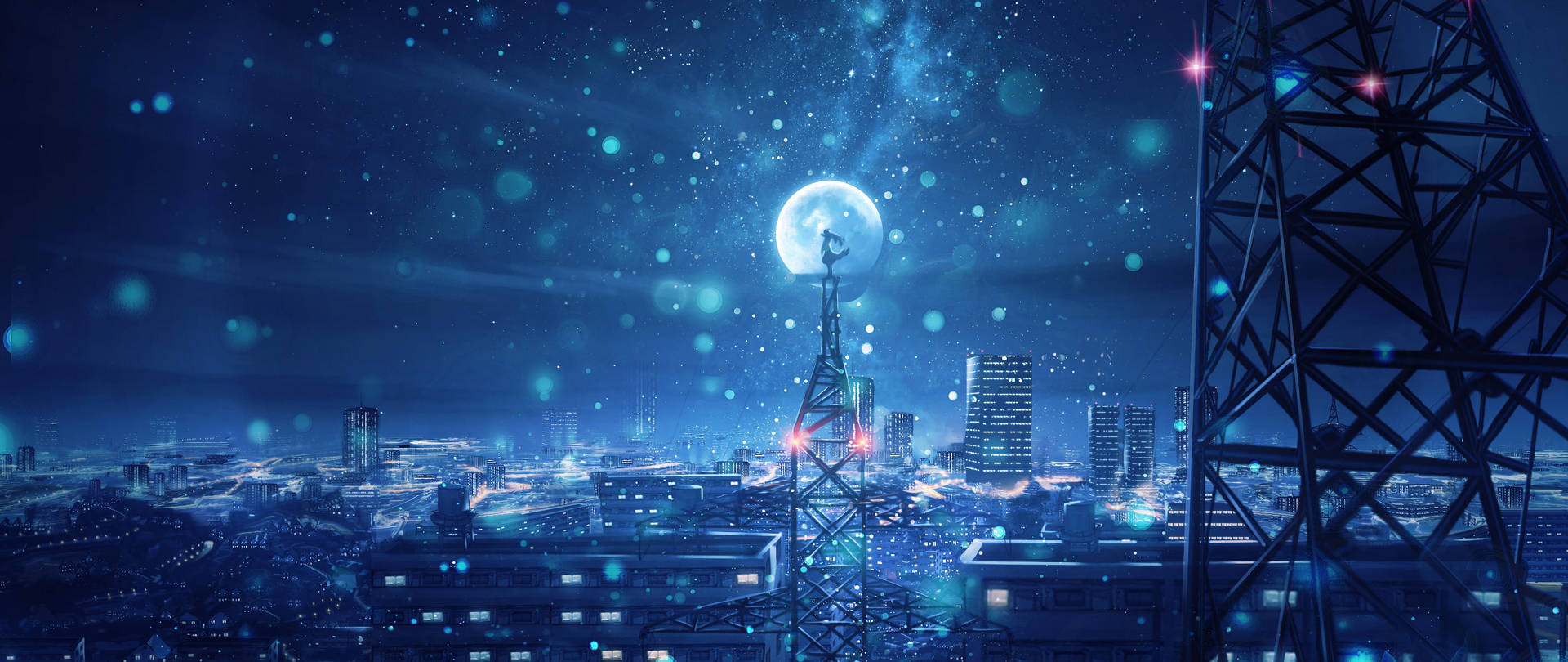 Night Sky Moon Anime 4k Wallpaper