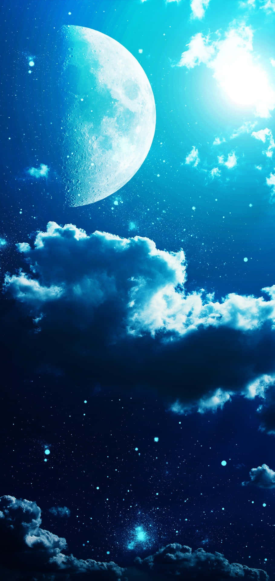 Imagenmágica Del Cielo Nocturno Azul Con Luna