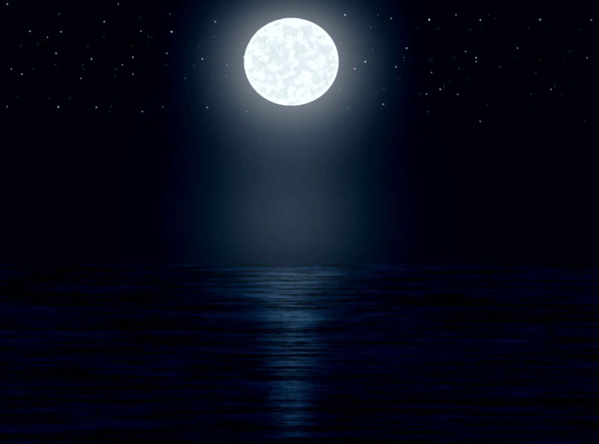 Imagende Cielo Nocturno Con Luna Y Mar Oscuro.