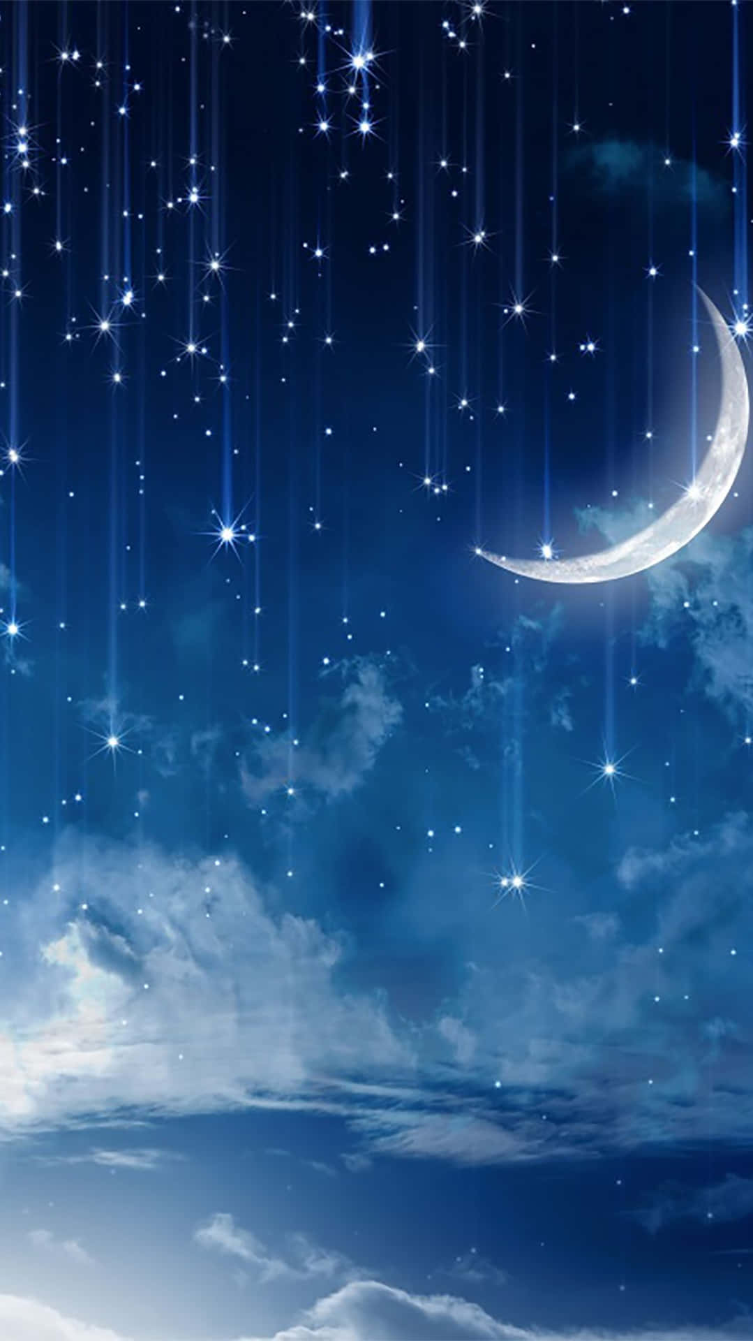 Imagende La Noche Con Luna Y Estrellas Cayendo.