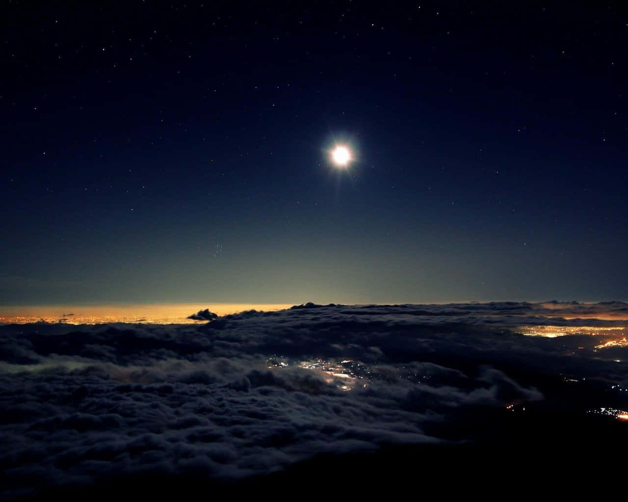 Sea Of Clouds In The Night Sky Moon Picture