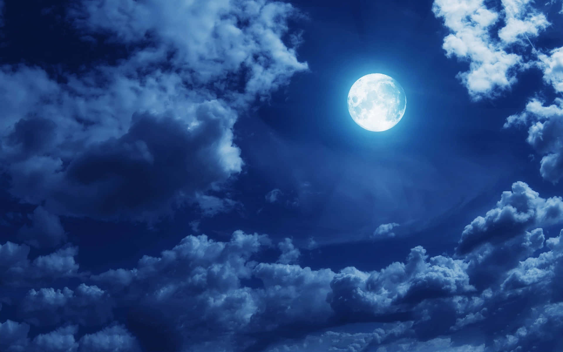 Cloudy Blue Night Sky Moon Picture