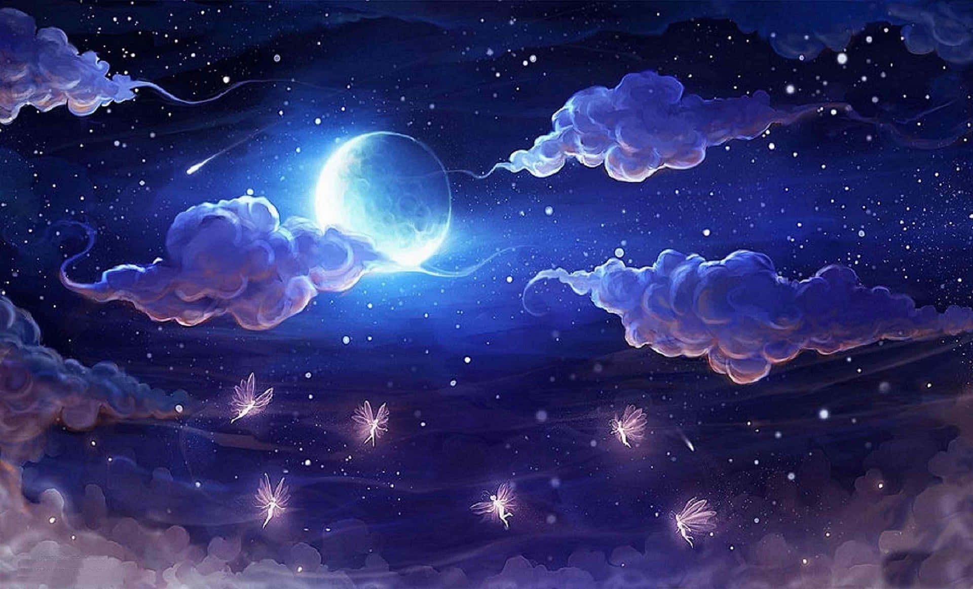 Imagende Cartoon De Noche Con La Luna En El Cielo