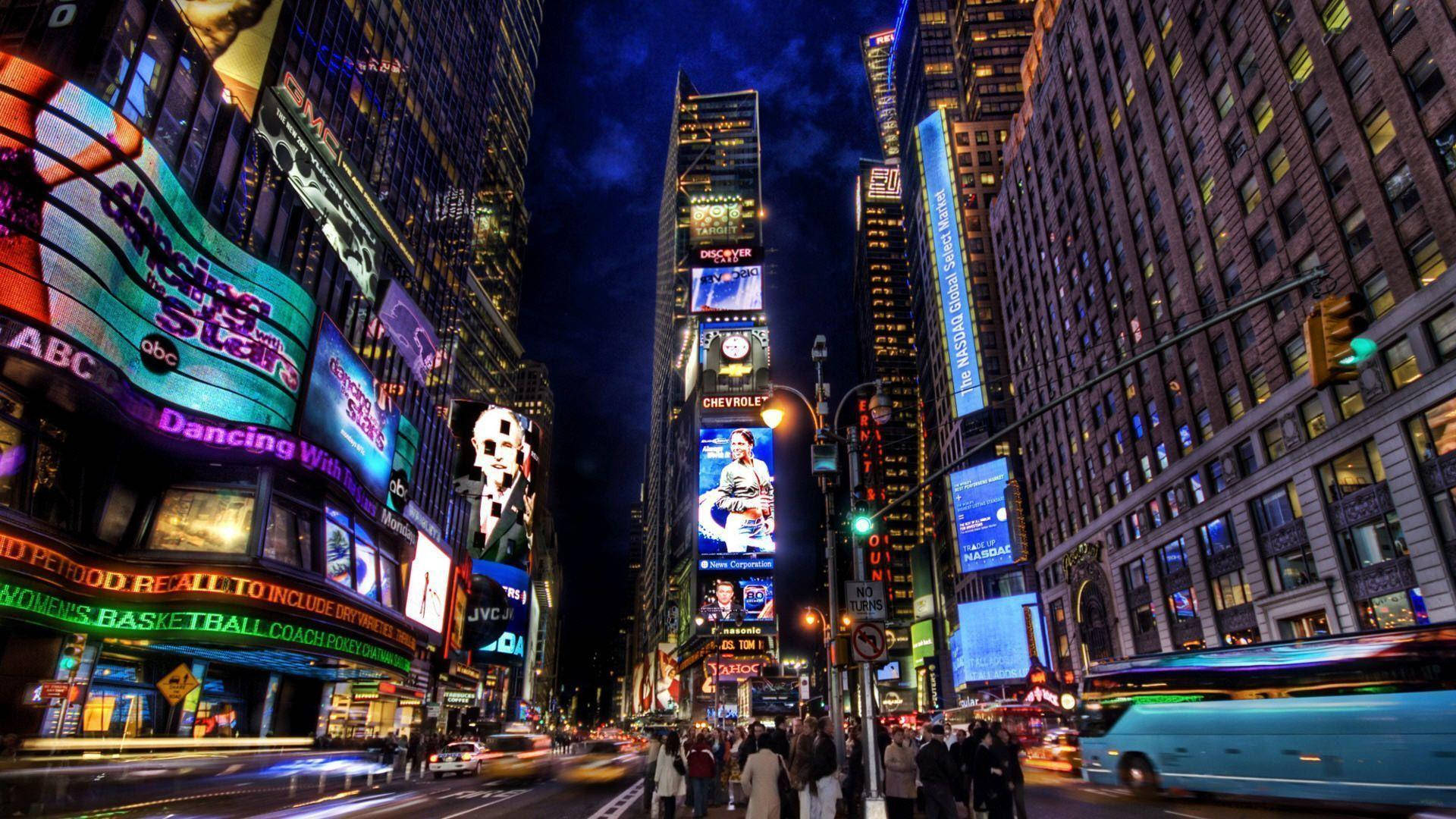 Night Street Times Square American City Wallpaper