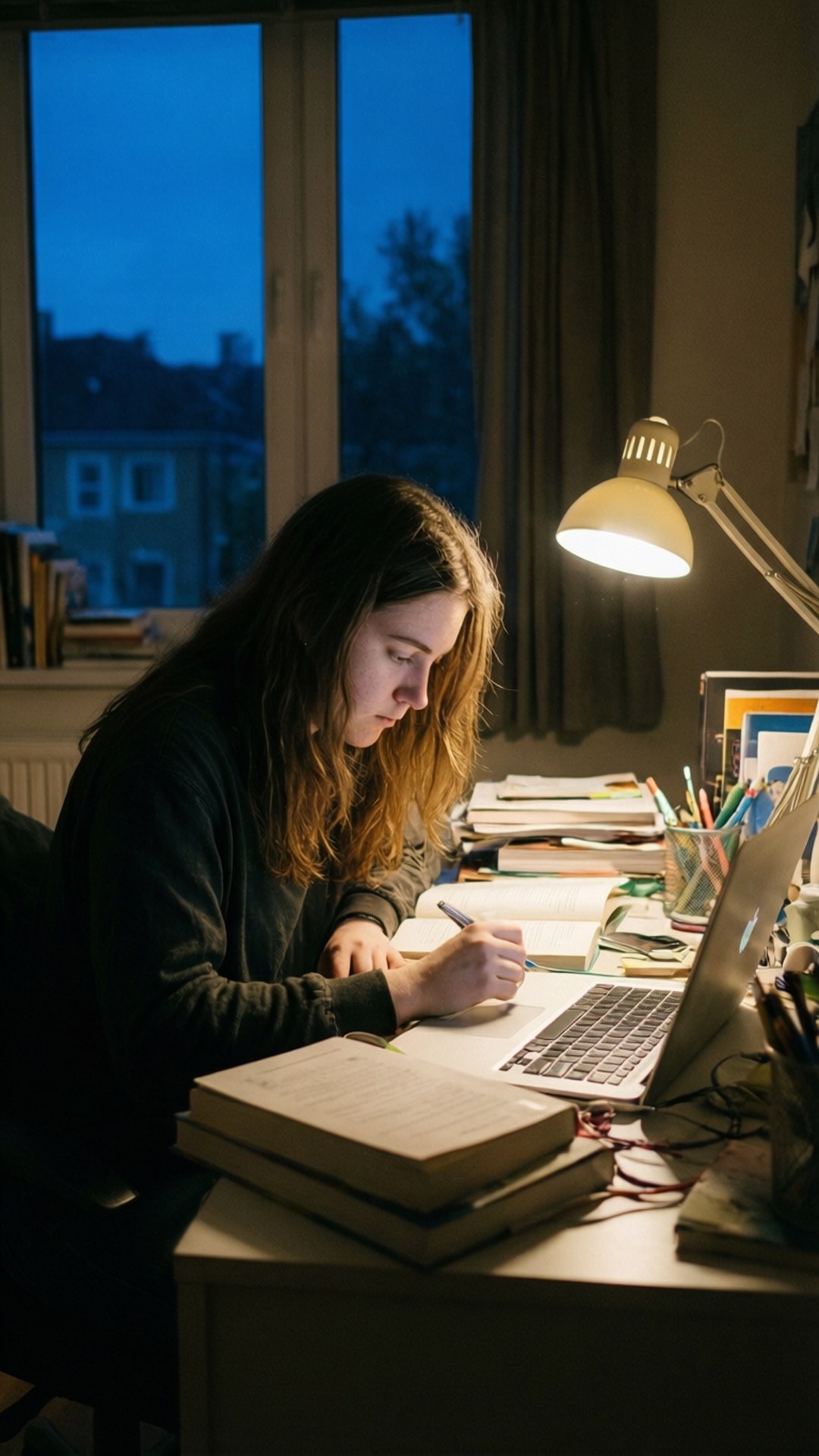 Natlig studietid Wallpapers — En studerende, der studerer sent om natten